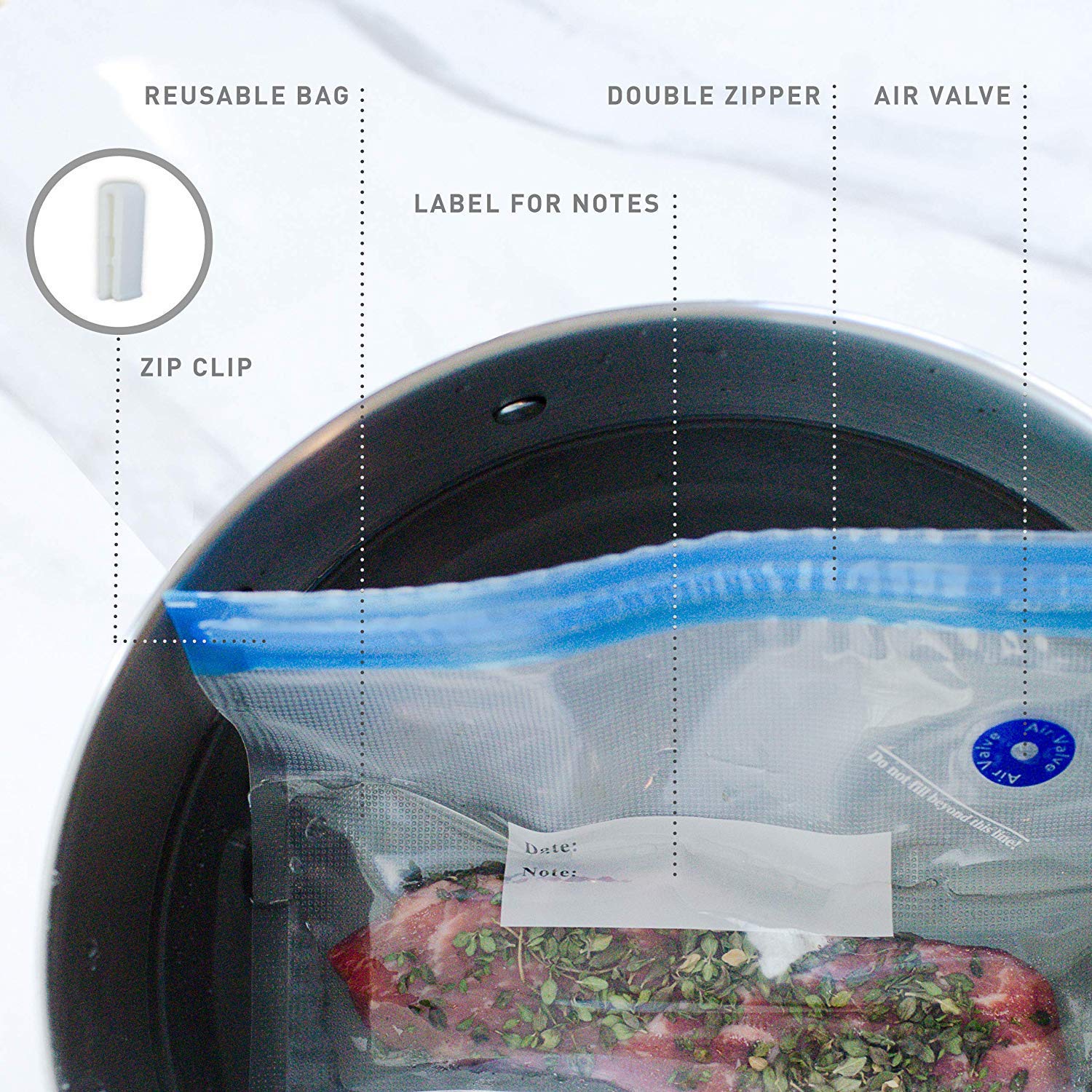 Premium Reusable BPA-Free Sous Vide Bags (15 Pack) with Hand Pump - Compatible with Joule, Anova & All Sous Vide Machines - Multi-Size Vacuum Sealer Bags for Food Storage & Freezing - Perfect for Meal Prep, Sous Vide Cooking & Long-Term Food Preservation