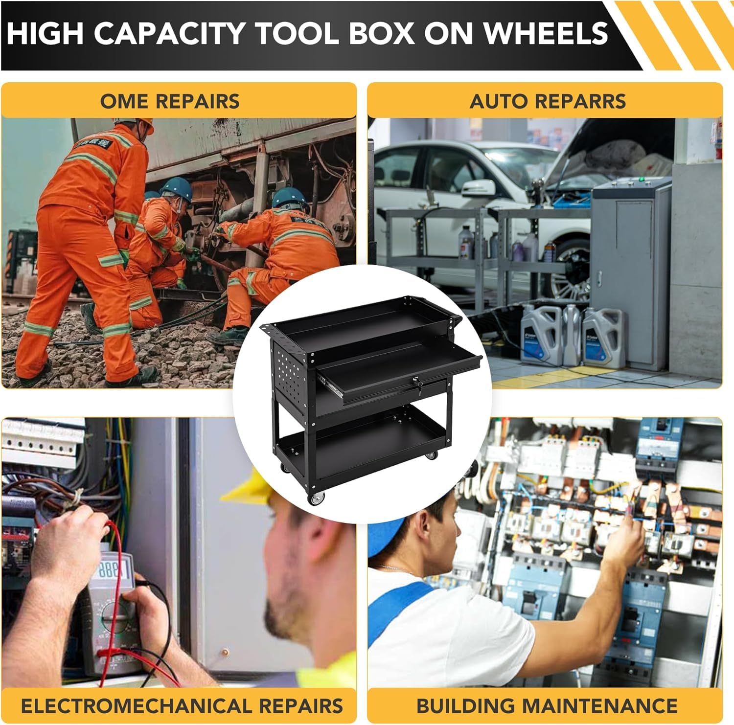 3-Tier Black Rolling Tool Chest with Wheels, Lockable Drawers & Adjustable Shelf - Heavy Duty Tool Cabinet for Workshop, Garage & Repair Shop | Perfect for Mechanics, DIY Enthusiasts & Professional Technicians