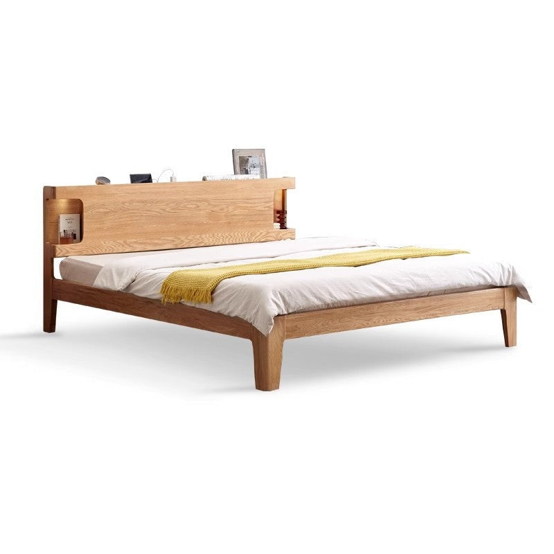 Solid Oak Wood Luminous Bedside Charging Shelf - Nightstand Organizer with USB Ports for Bedroom, Office & Dorm Room - Perfect for Phones, Tablets & Reading Lights
