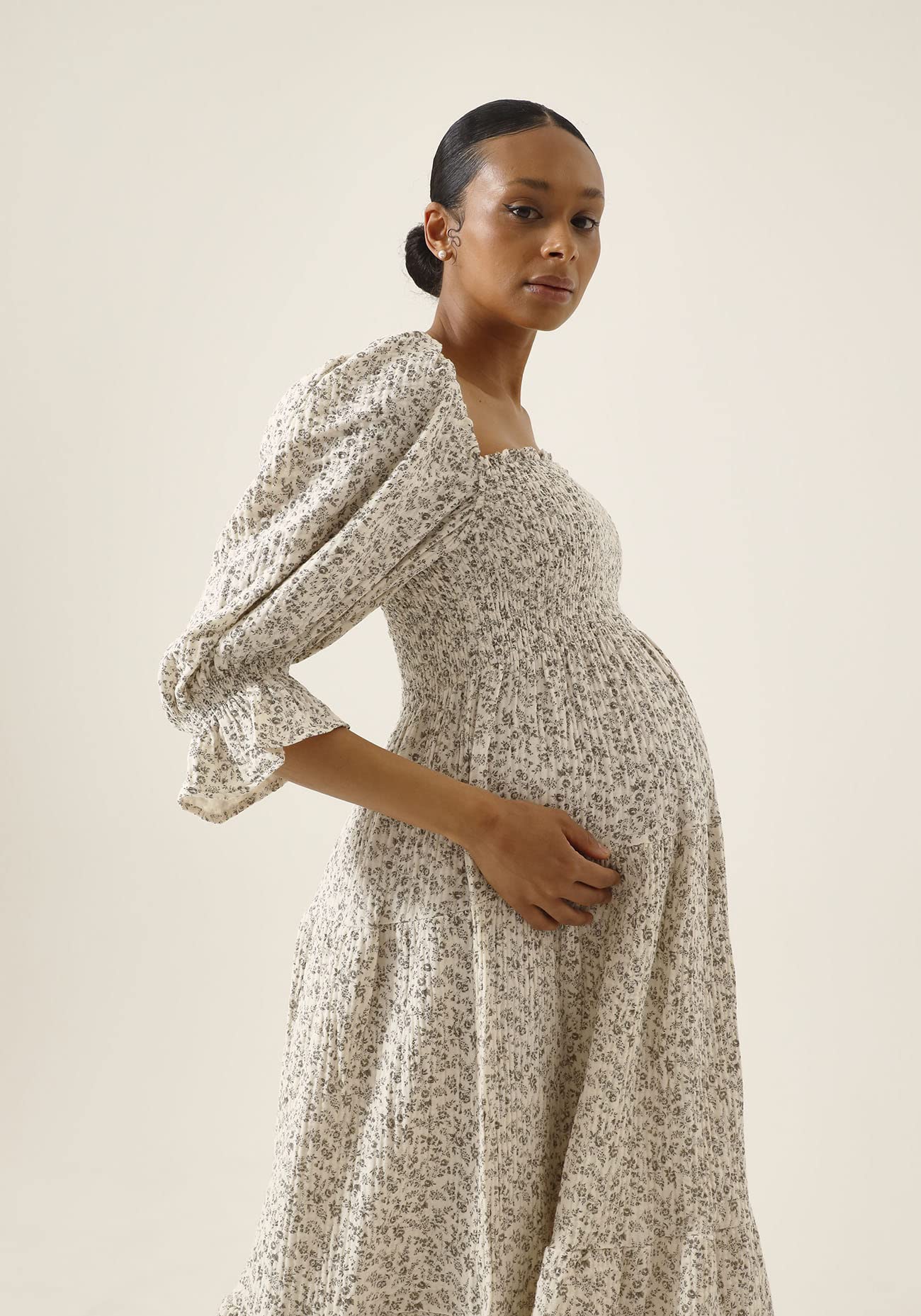 Women's Cotton Modal Kiko Maternity Dress - Floral Maxi Pregnancy Gown for Baby Shower, Nursing & Everyday Wear | Comfortable Casual Maternity Dress for Expecting Moms
