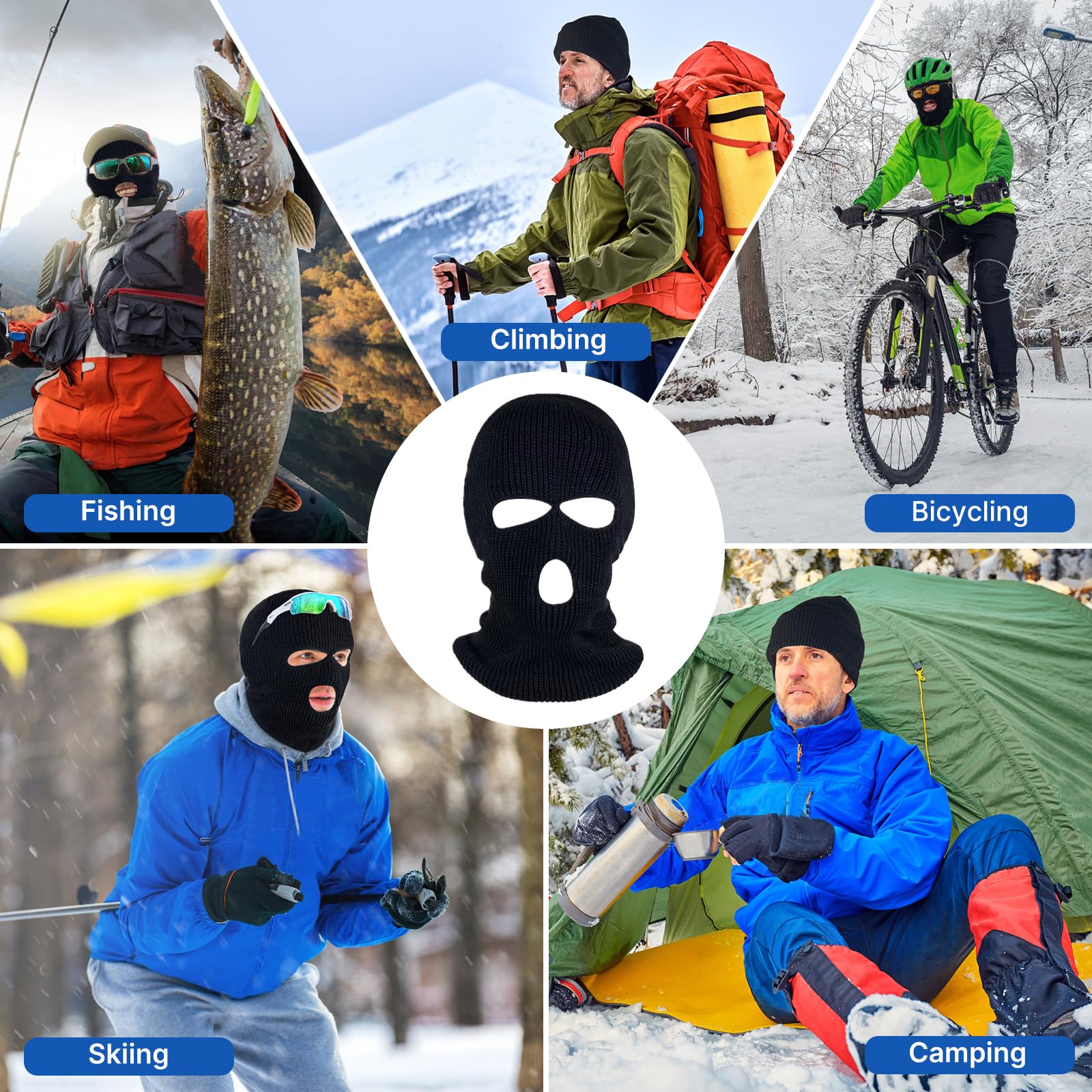 3 Hole Winter Knitted Ski Mask - Warm Full Face Cover Balaclava for Adults | Cold Weather Outdoor Sports, Skiing, Snowboarding & Motorcycle Riding