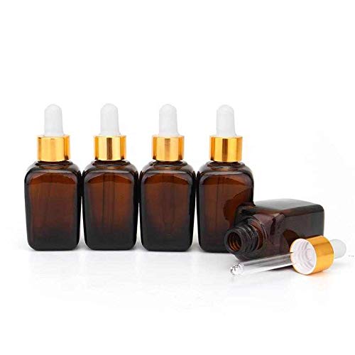 JARBAZAAR 5-Pack 20ml Amber Square Glass Dropper Bottles for Essential Oils, DIY Skincare, Cosmetics & Blends - 100% Leakproof & Multipurpose - Perfect for Aromatherapy, Travel & Homemade Beauty Products