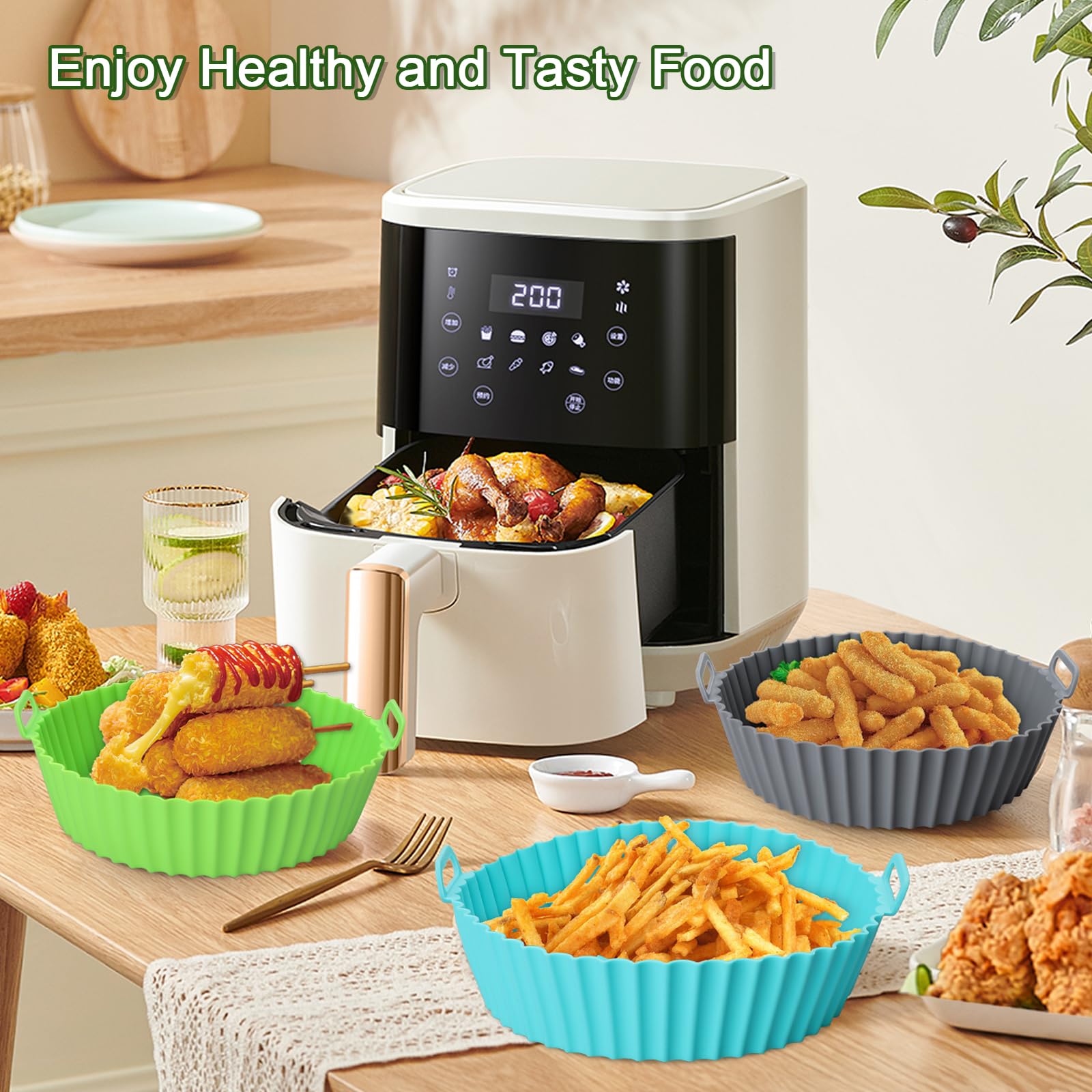 3 Pack 8-Inch Reusable Silicone Air Fryer Liners - Food Grade Non-Stick Basket & Pot Liners for Air Fryers & Ovens - Perfect for Baking, Roasting & Healthy Cooking Accessories