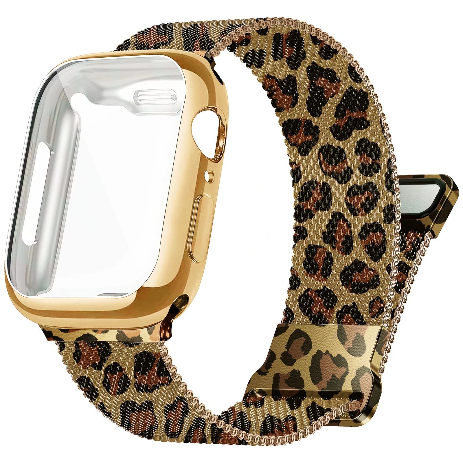 Stainless Steel Band for Apple Watch 38mm 40mm 41mm 42mm 44mm 45mm - Magnetic Adjustable Strap Compatible with iWatch Series 9/8/7/6/5/4/SE/3/2/1 - Screen Protector Case Included - Perfect for Workout, Office & Daily Wear (Unisex Design for Men & Women)