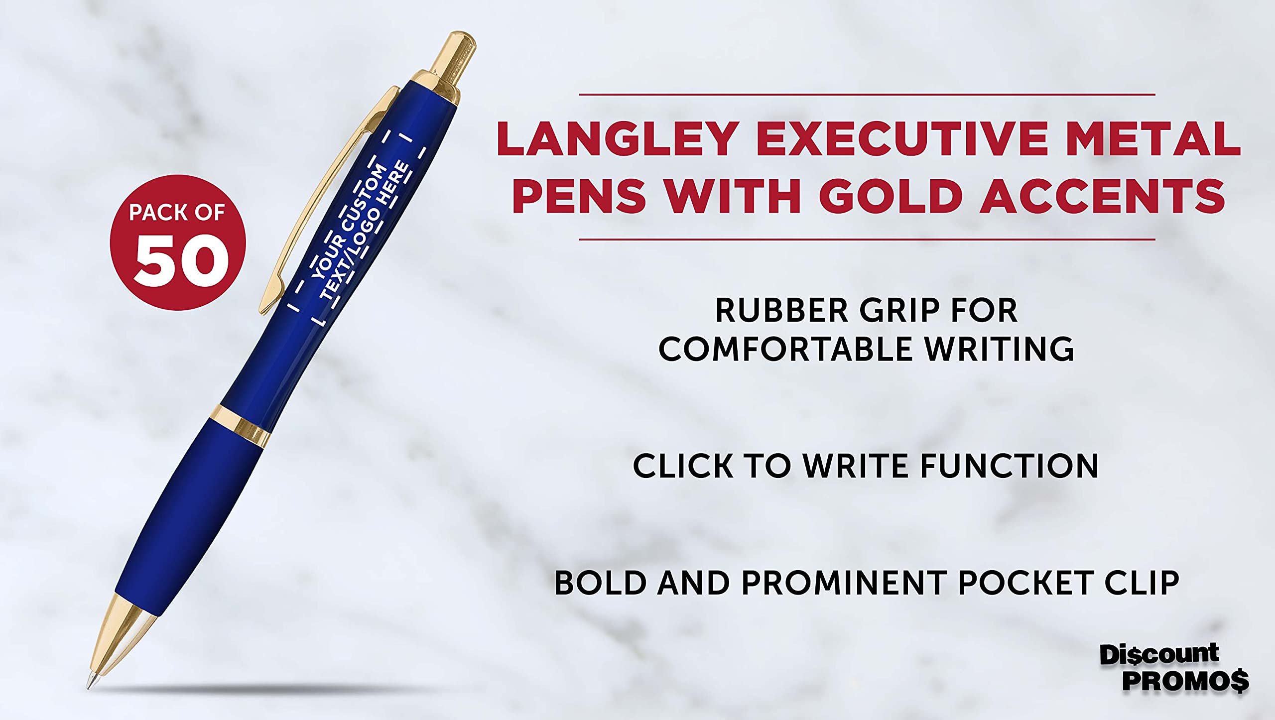 50 Pack Langley Metal Pens - Customizable Text & Logo - Executive Comfort Grip - Smooth Black Ink - Premium Office & Business Gift Set - Ideal for Corporate Events, Promotions & Everyday Writing