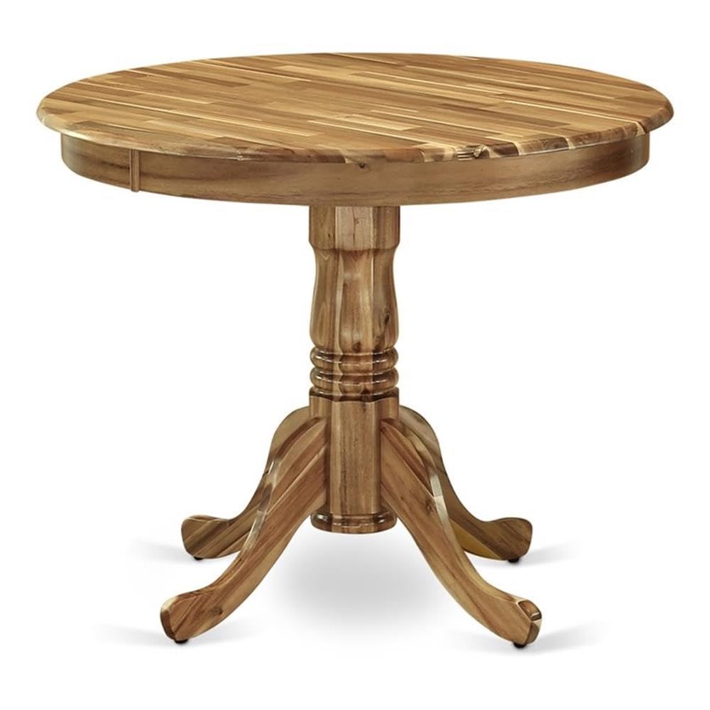 Antique Round Pedestal Dining Table 36x36 Inch - Solid Wood Kitchen Table with Natural Finish for Farmhouse, Cottage & Vintage Home Decor