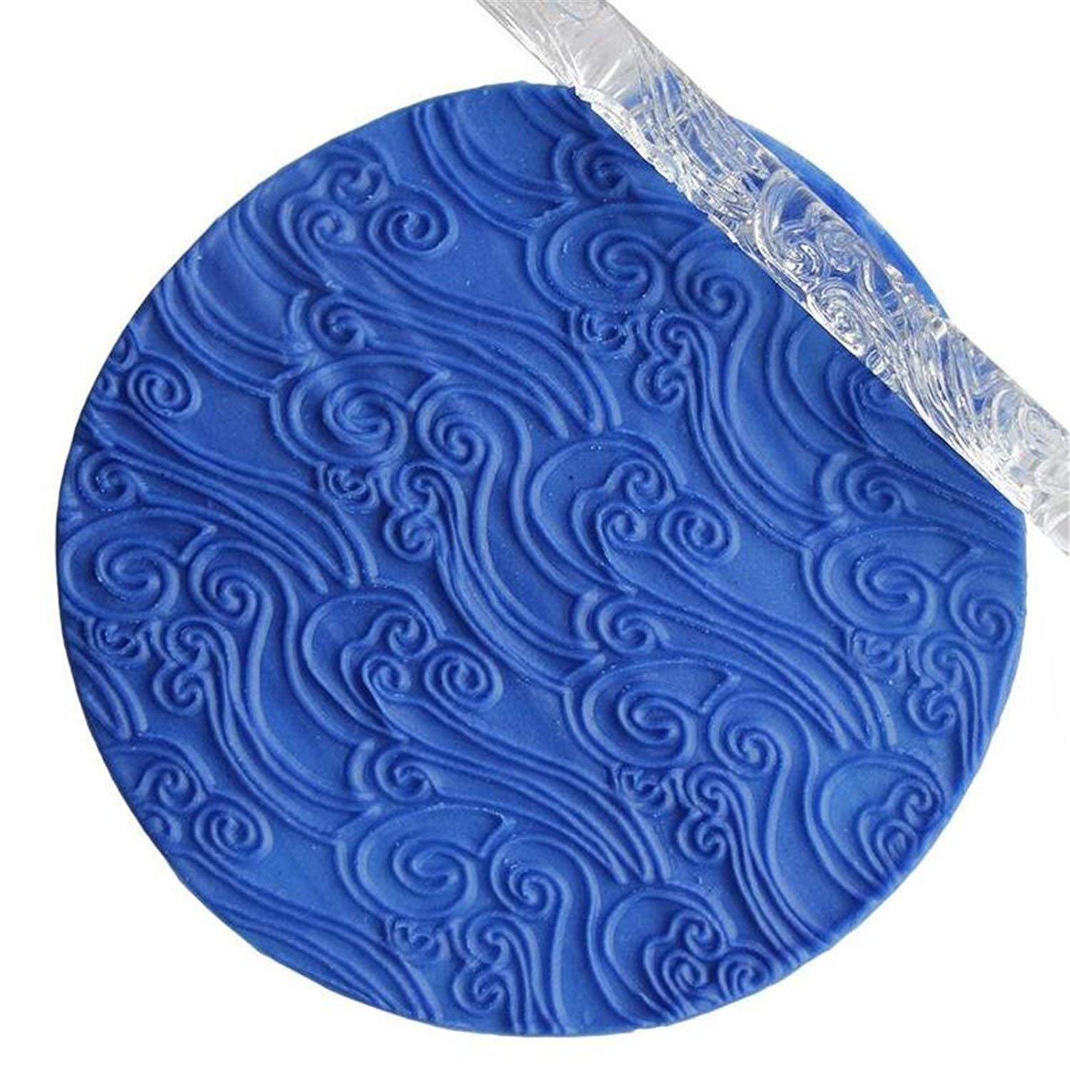 Non-Stick Acrylic Sea Wave Texture Rolling Pin for Baking, Cake Decorating & Pastry - 16 x 1 cm Transparent Kitchen Tool (Ideal for Fondant, Cookie Dough & Pie Crust)