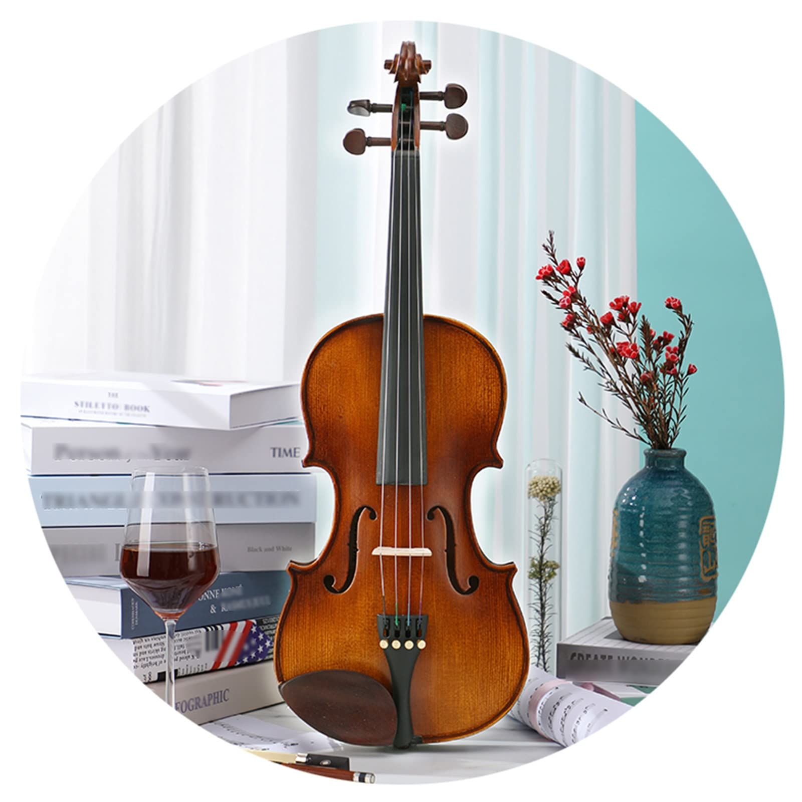 **4/4 Full Size Beginner Violin Outfit for Adults & Students - Spruce Top Wooden Fiddle with Case, Bow, Shoulder Rest & Rosin - Perfect for Music Lessons, Practice & Performances**
