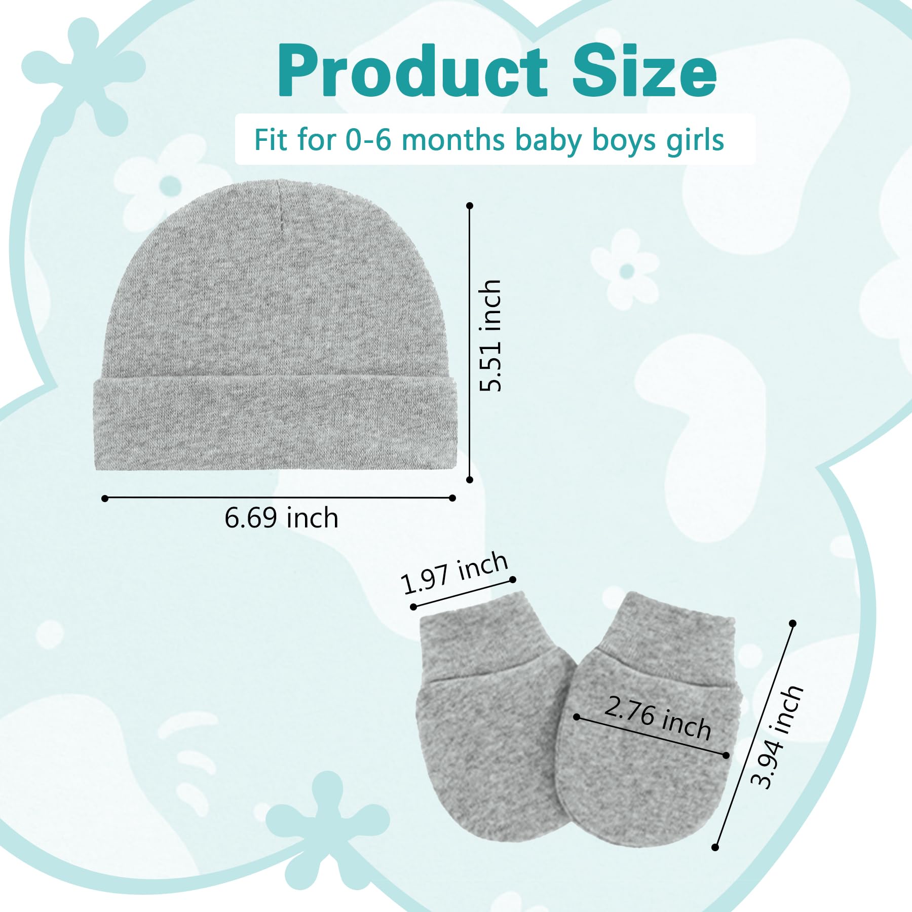 Zando Baby Hats and Mittens Set - Unisex Newborn Beanie Caps with Scratch Mittens for Infant Boys & Girls - Perfect for Hospital, Photography & Winter Outings