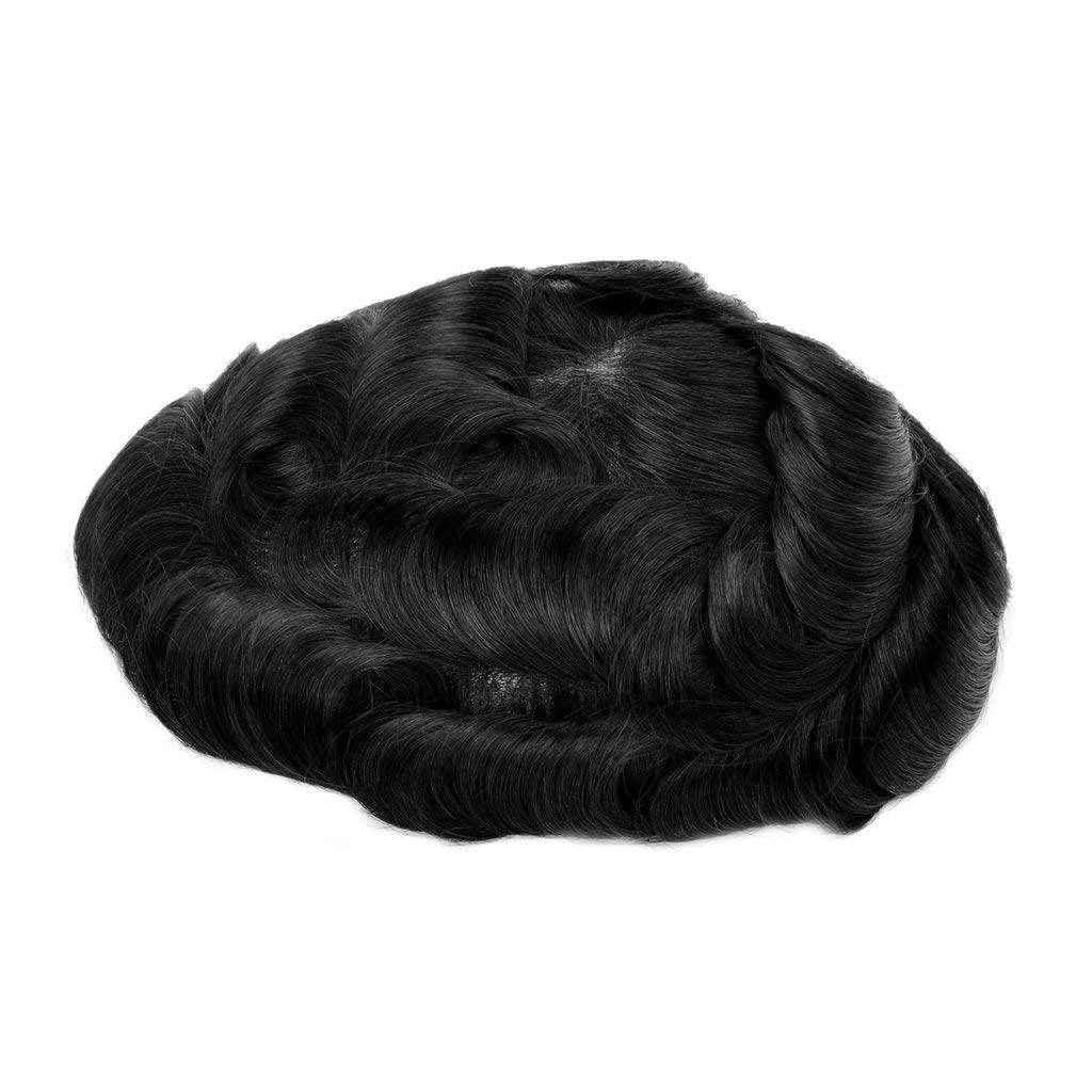 Custom Men's Human Hair Replacement System - Injection Base Toupee Hairpiece for Hair Loss & Alopecia (Jet Black) | Natural Looking Wig for Daily Wear & Special Occasions