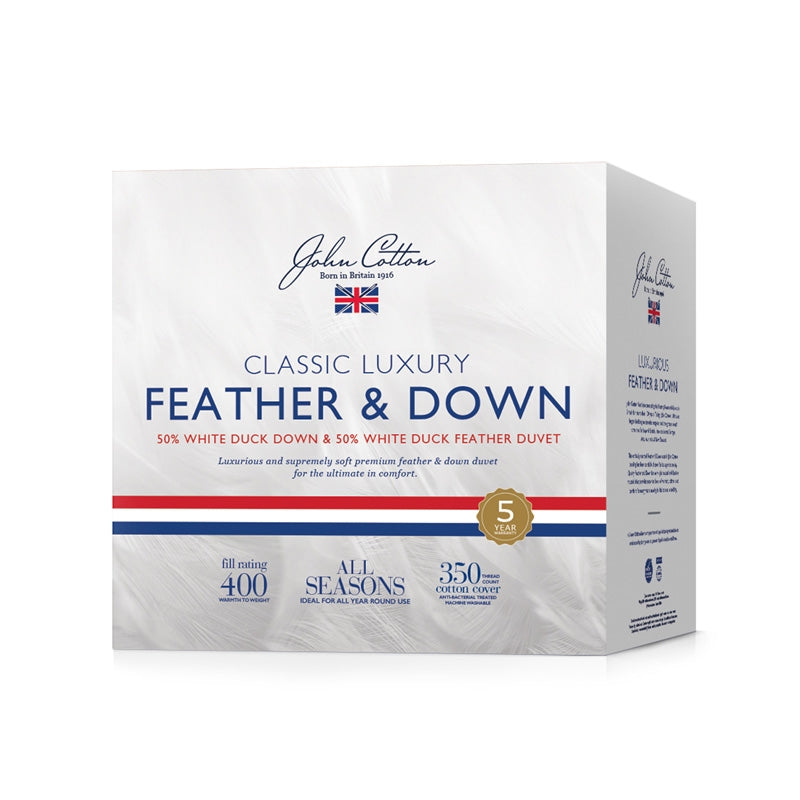 John Cotton Classic Luxury 50/50 Duck Down & Feather Quilt - Ultra Soft All-Season Comforter for Bedroom, Guest Room & Hotel Use