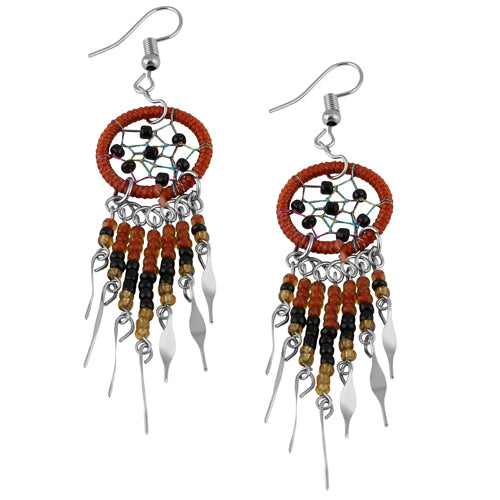 Stainless Steel Dream Catcher Brown Beaded Dangle Earrings for Women - Boho Chic Jewelry for Parties, Weddings & Everyday Wear