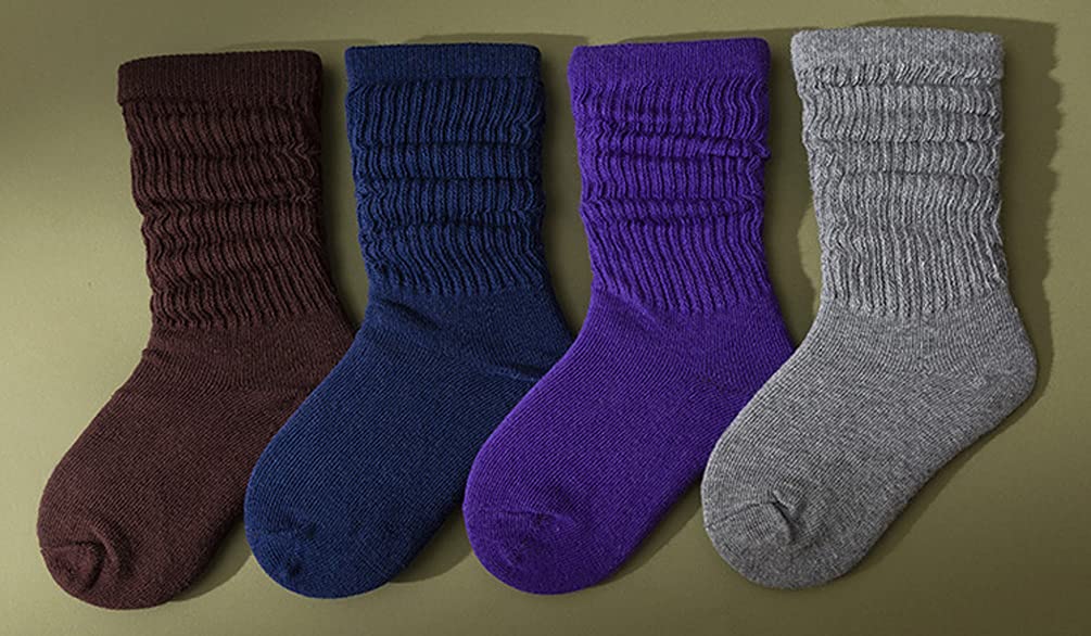 ASUITOFK 6 Pairs Toddler Knee High Cotton Socks - Soft Crew Socks for Girls & Boys, Non-Slip Kids Long Socks for School, Play & Everyday Wear