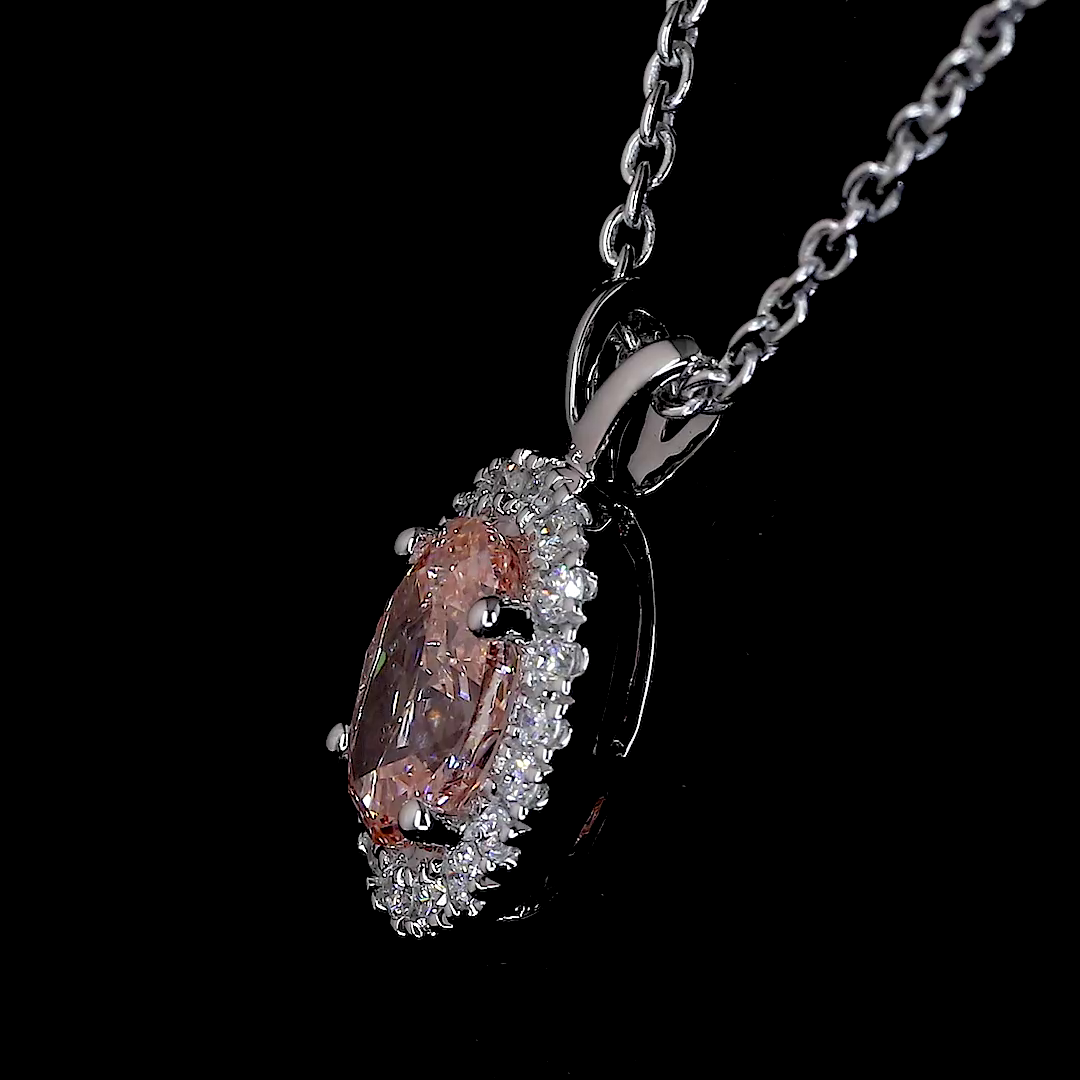 0.81 Carat Lab Grown Oval VS1 Diamond Pendant in 14K White Gold Halo Setting - Perfect for Anniversary Gifts, Valentine's Day & Special Occasions