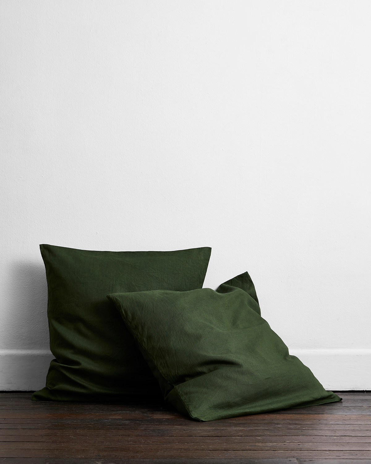 100% French Flax Linen European Pillowcases Set of 2 - Olive Green Luxury Bedding for Home & Hotel Use