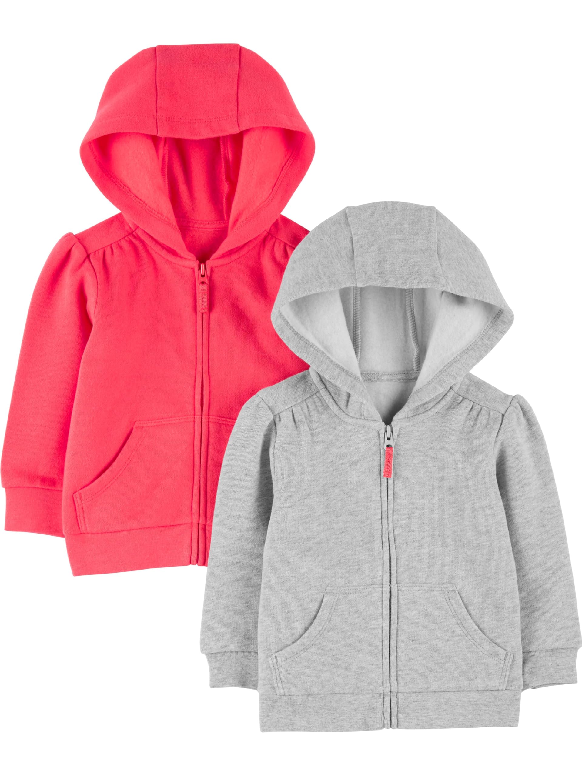 Carter's Simple Joys Girls' 2-Pack Fleece Full Zip Hoodies - Soft & Warm Winter Jackets for Kids - Perfect for School, Playdates & Outdoor Activities