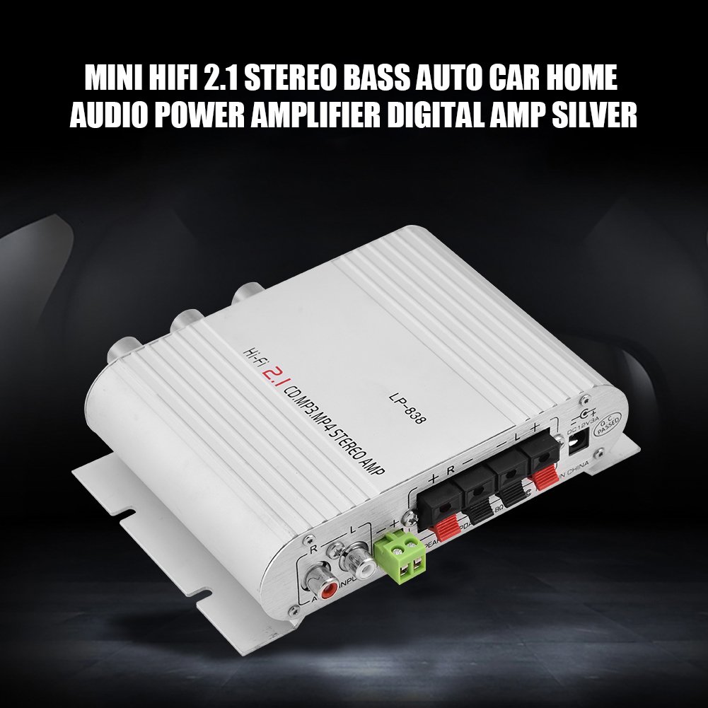 ASHATA 2.1 Channel Digital Power Amplifier - Mini HiFi Stereo Bass Audio Amplifier for Car & Home with 3.5mm Input & Speaker Output - Perfect for Car Audio Systems, Home Theater, and Music Listening
