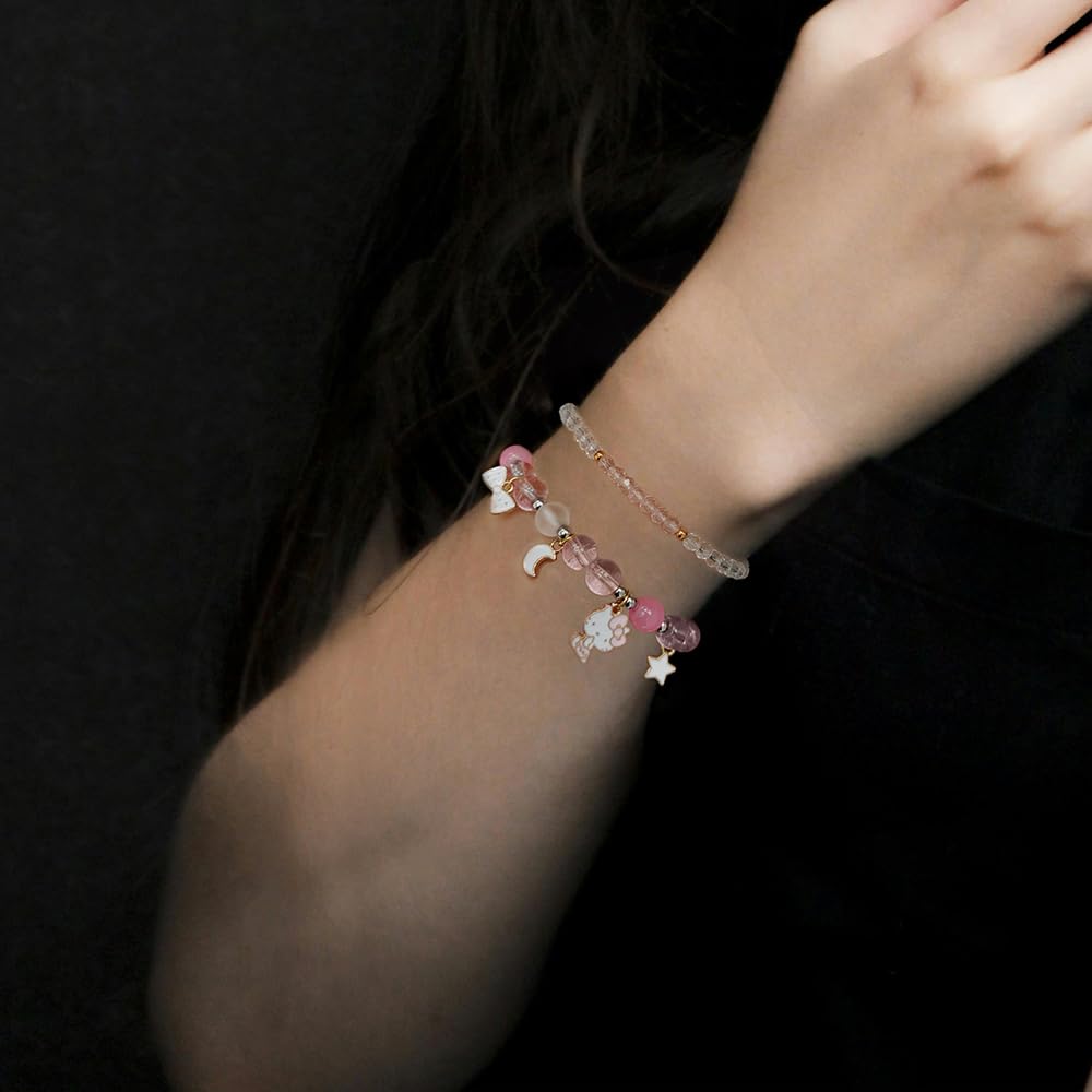 NIQIPOK Cute Cartoon Kawaii Crystal Bead Bracelet - Elastic Beaded Friendship Bracelet for Women & Girls - Anime Matching Relationship Bracelet Set - Perfect for Gifts, Parties & Everyday Wear