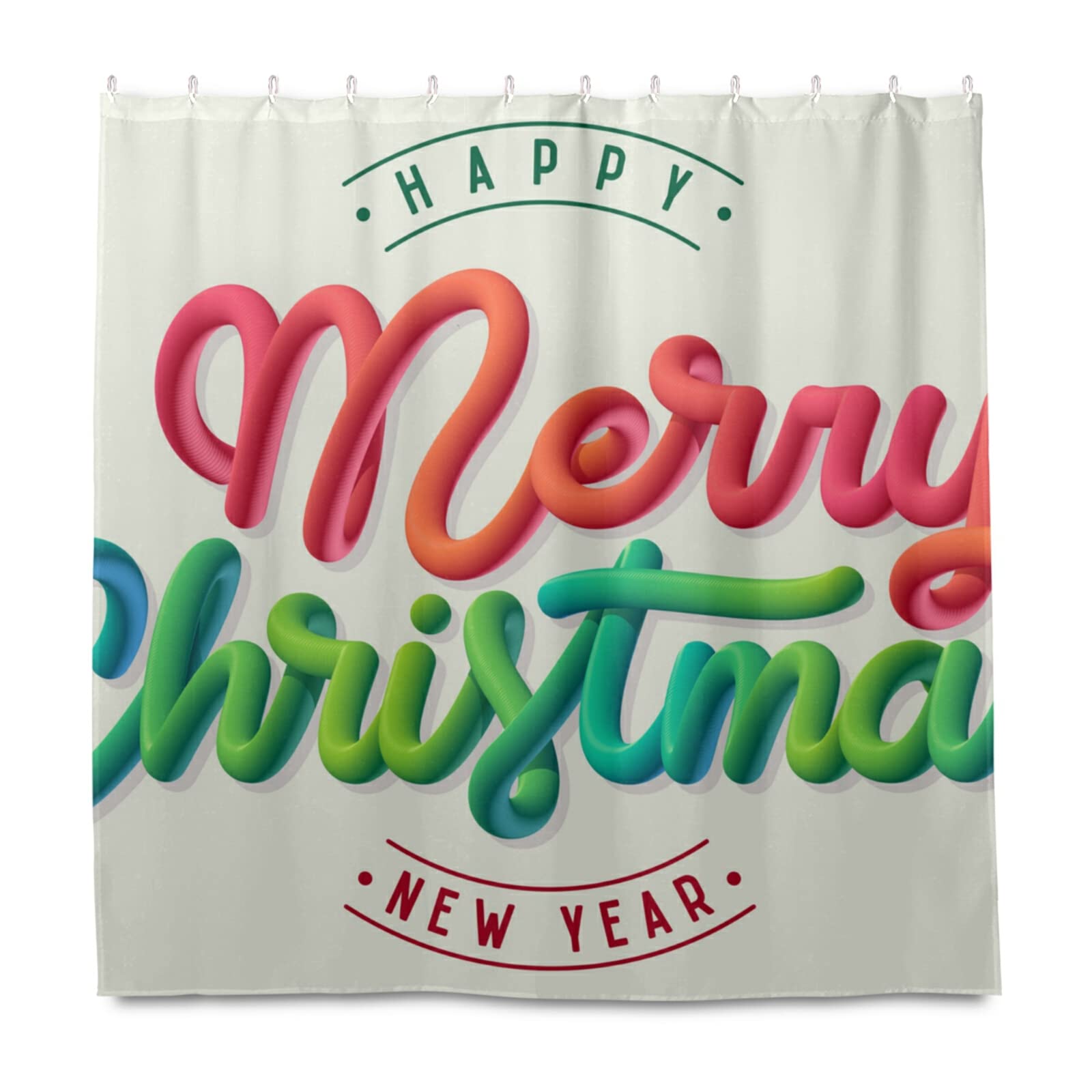 72x72 Christmas Shower Curtain Set with Hooks - Merry Christmas & Happy New Year Holiday Bathroom Decor for Home, Hotels, and Apartments - Perfect for Holiday Bathroom Makeovers and Festive Seasonal Decorations