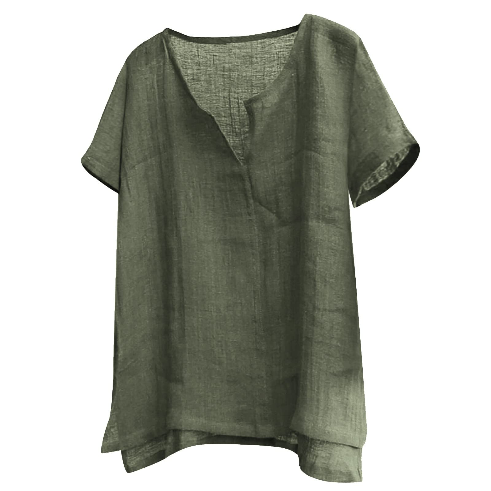 Men's Linen Henley Shirt - Long & Short Sleeve Casual Button-Up T-Shirt | Vintage Slim Fit Cotton Muscle Shirt for Summer | Army Green XXXL | Perfect for Outdoor Activities, Beach Wear & Casual Office Outfits