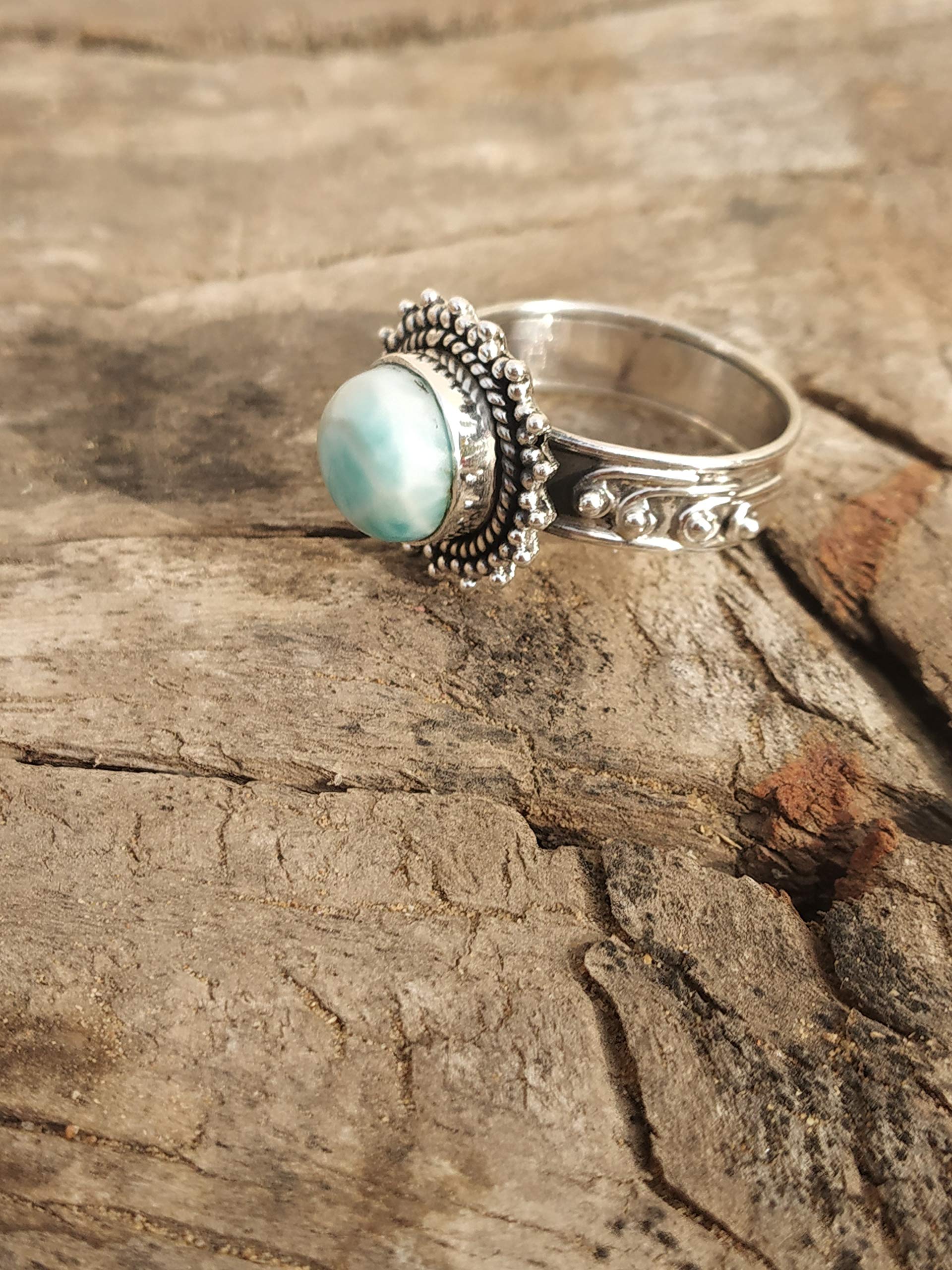 Larimar Ring Sterling Silver | Dominican Republic Stone Jewelry | Boho Vintage Style Promise Ring | Anniversary & Bridesmaid Gift for Her | Perfect for Weddings, Beach Vacations & Boho Fashion