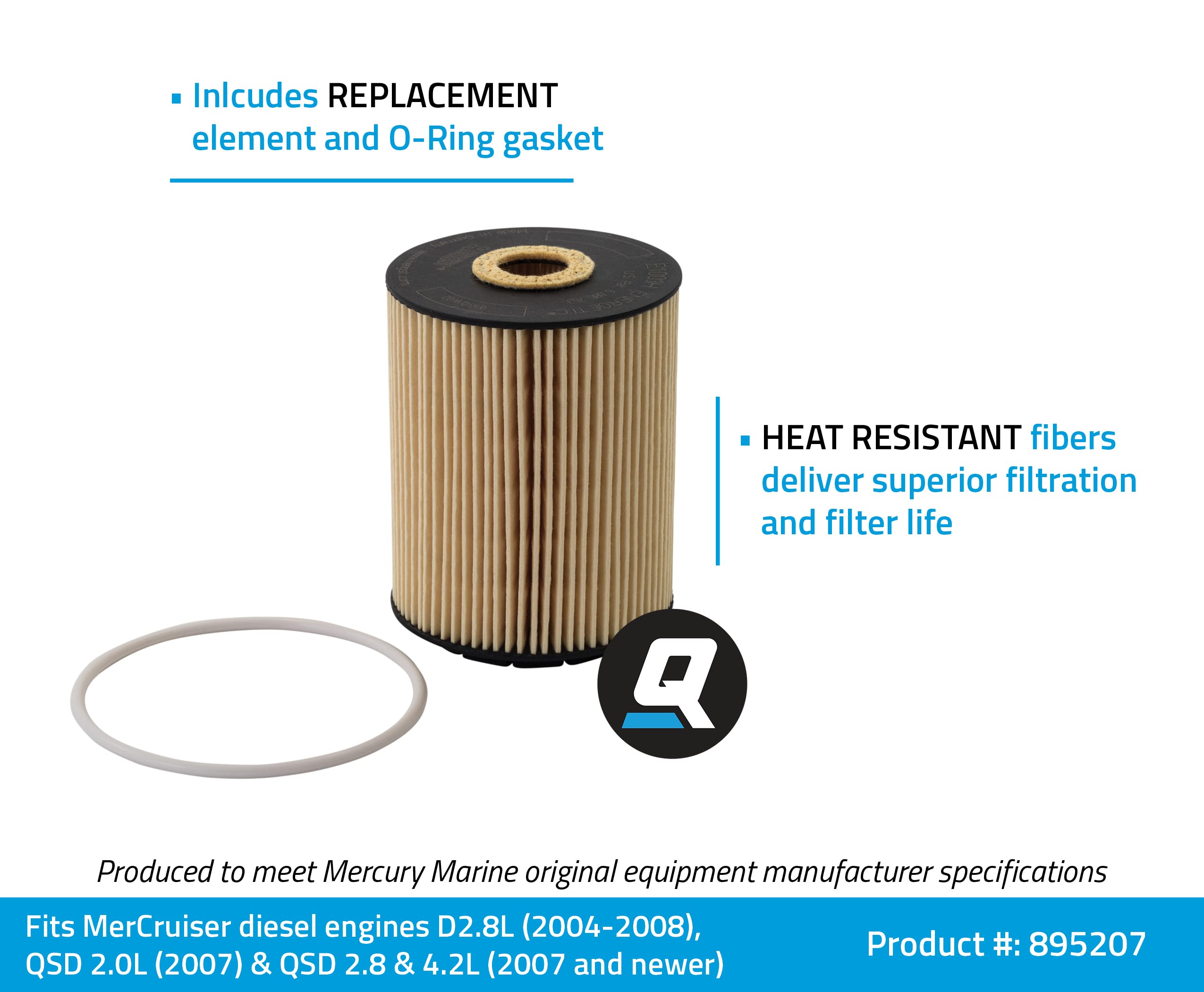 Quicksilver 895207 Oil Filter Element - Compatible with MerCruiser Gasoline & Diesel Engines | Marine & Boat Engine Protection | Perfect for Boating, Fishing & Water Sports
