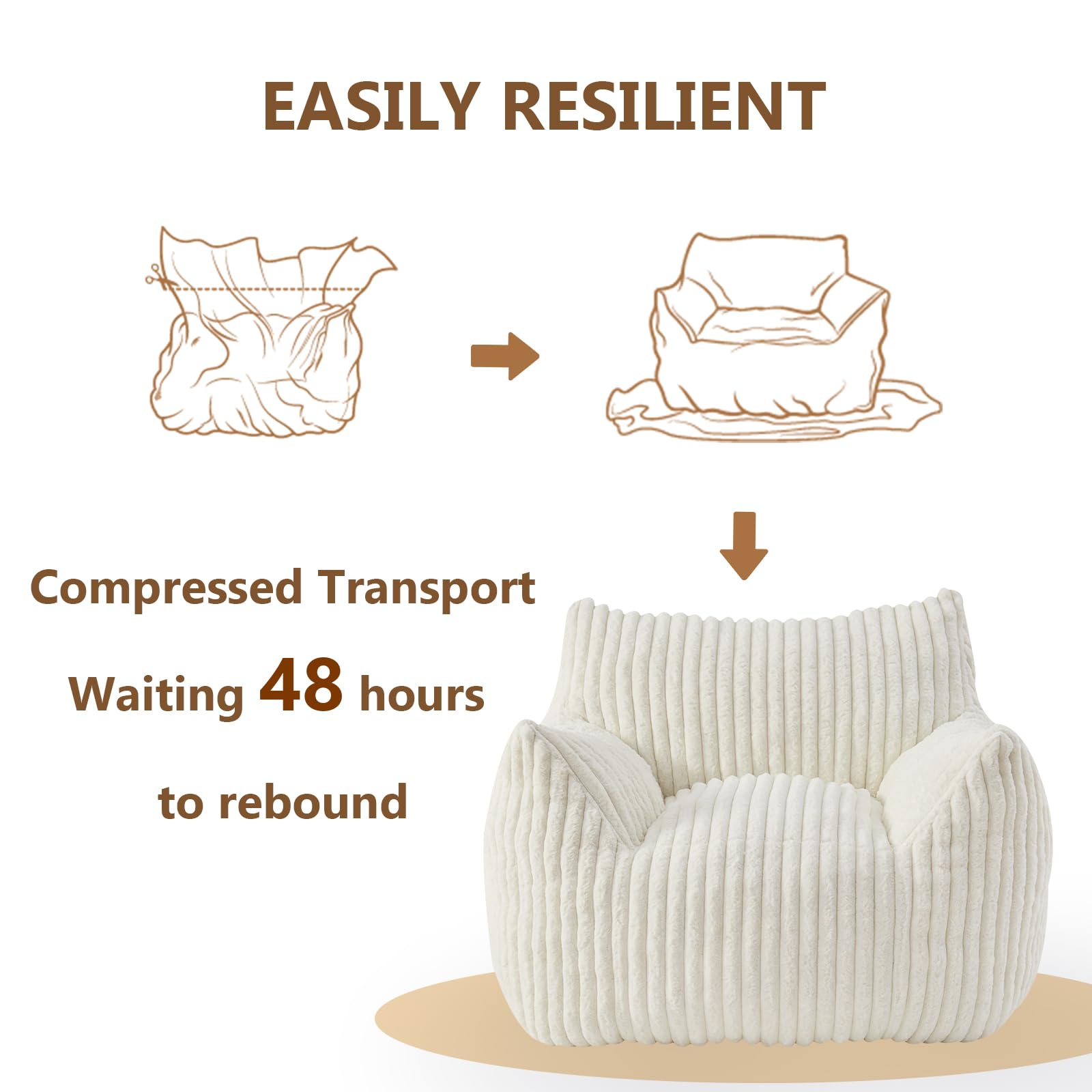 Extra Large Bean Bag Chair for Adults & Teens - Super Soft & Comfy Oversized Bean Bag Sofa with Armrests & Removable Cover - Perfect for Bedroom, Living Room, Reading Nook & Game Room Relaxation