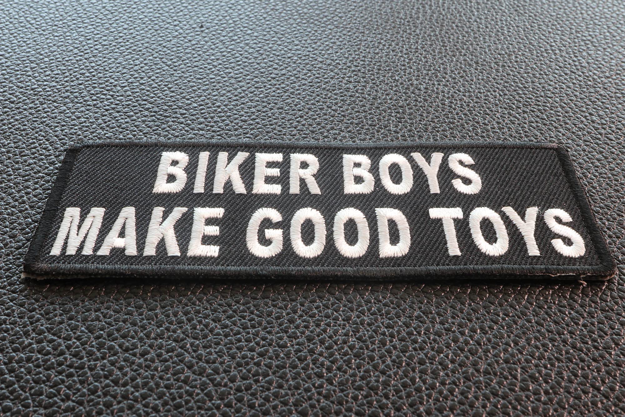 Biker Boys Make Good Toys Iron-On Patch - Motorcycle Saying Embroidered Patches for Jackets, Vests & Bags - Perfect for Biker Gangs, Motorcycle Clubs & Road Trips