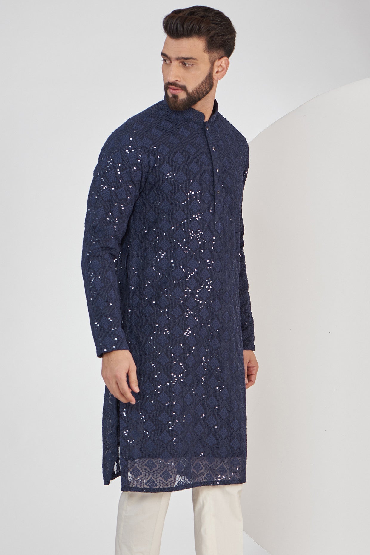 Elegant Navy Blue Chikankari Kurta for Women - Traditional Indian Embroidered Tunic Top - Perfect for Festivals, Weddings & Casual Wear