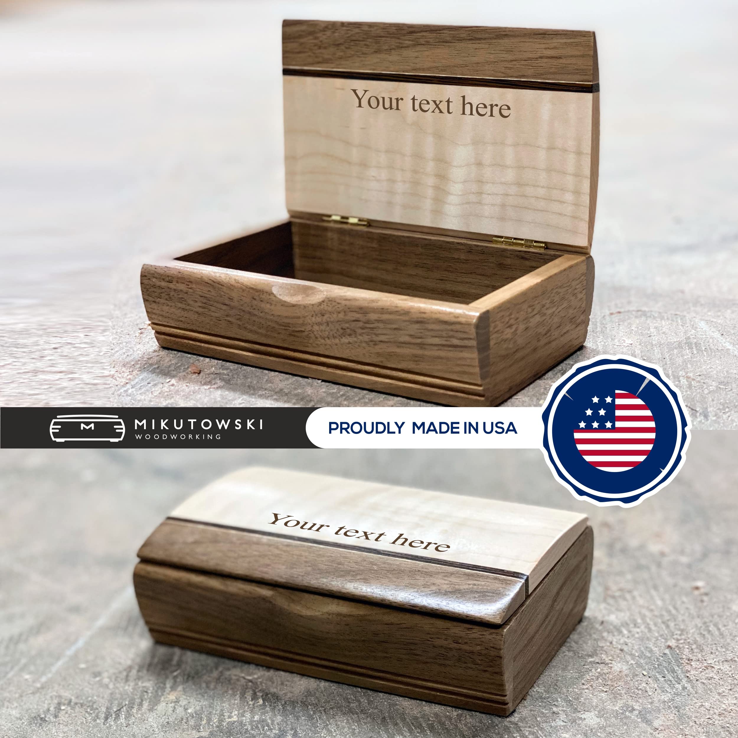 Handmade Walnut Wooden Keepsake Box with Hinged Lid - Personalized Rectangle Decorative Storage Box Made in USA - Perfect for Jewelry, Photos & Memory Storage