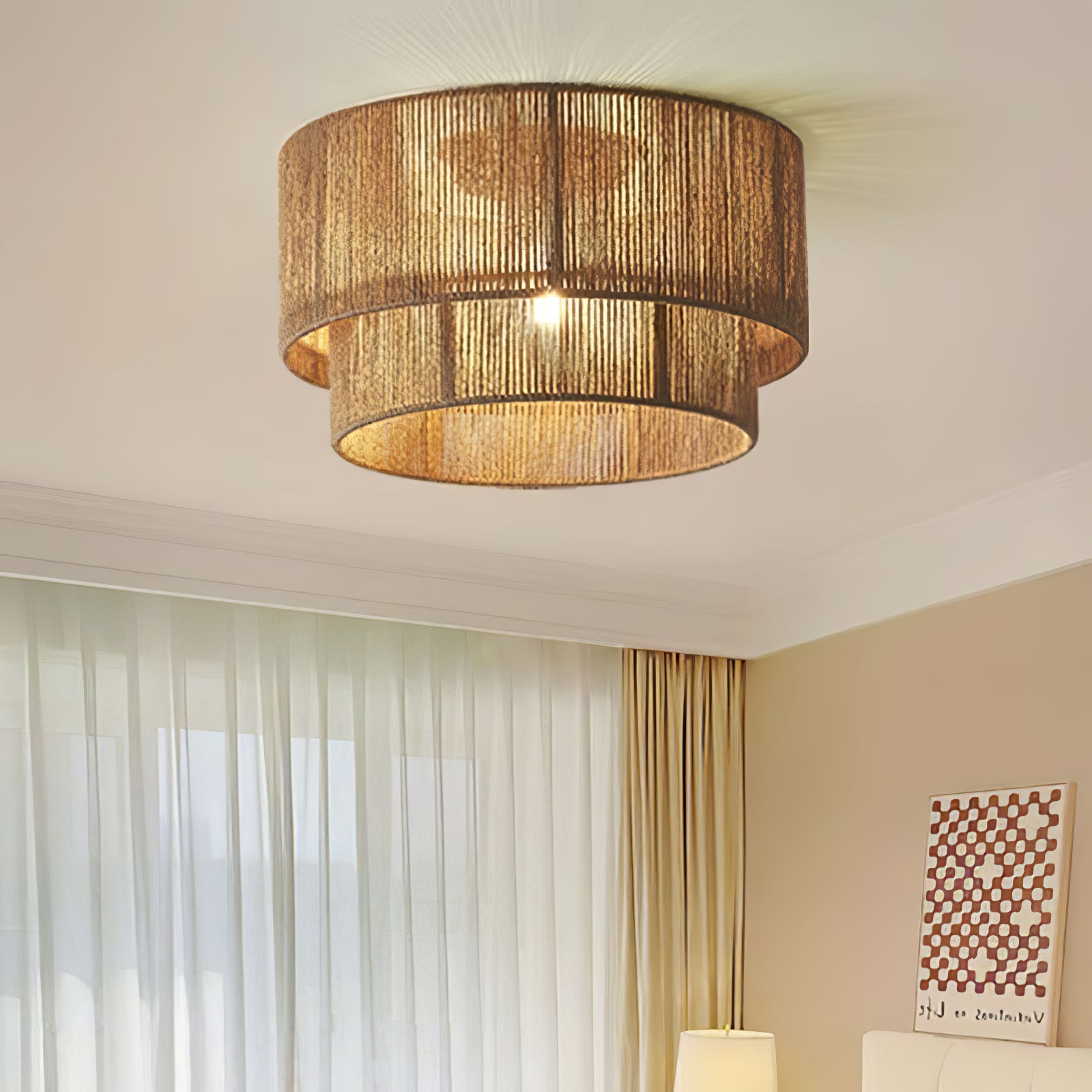 Astra Woven Ceiling Lamp - Modern Handwoven Rattan Pendant Light for Living Room, Bedroom, and Dining Room - Perfect for Boho, Farmhouse, and Coastal Decor Styles