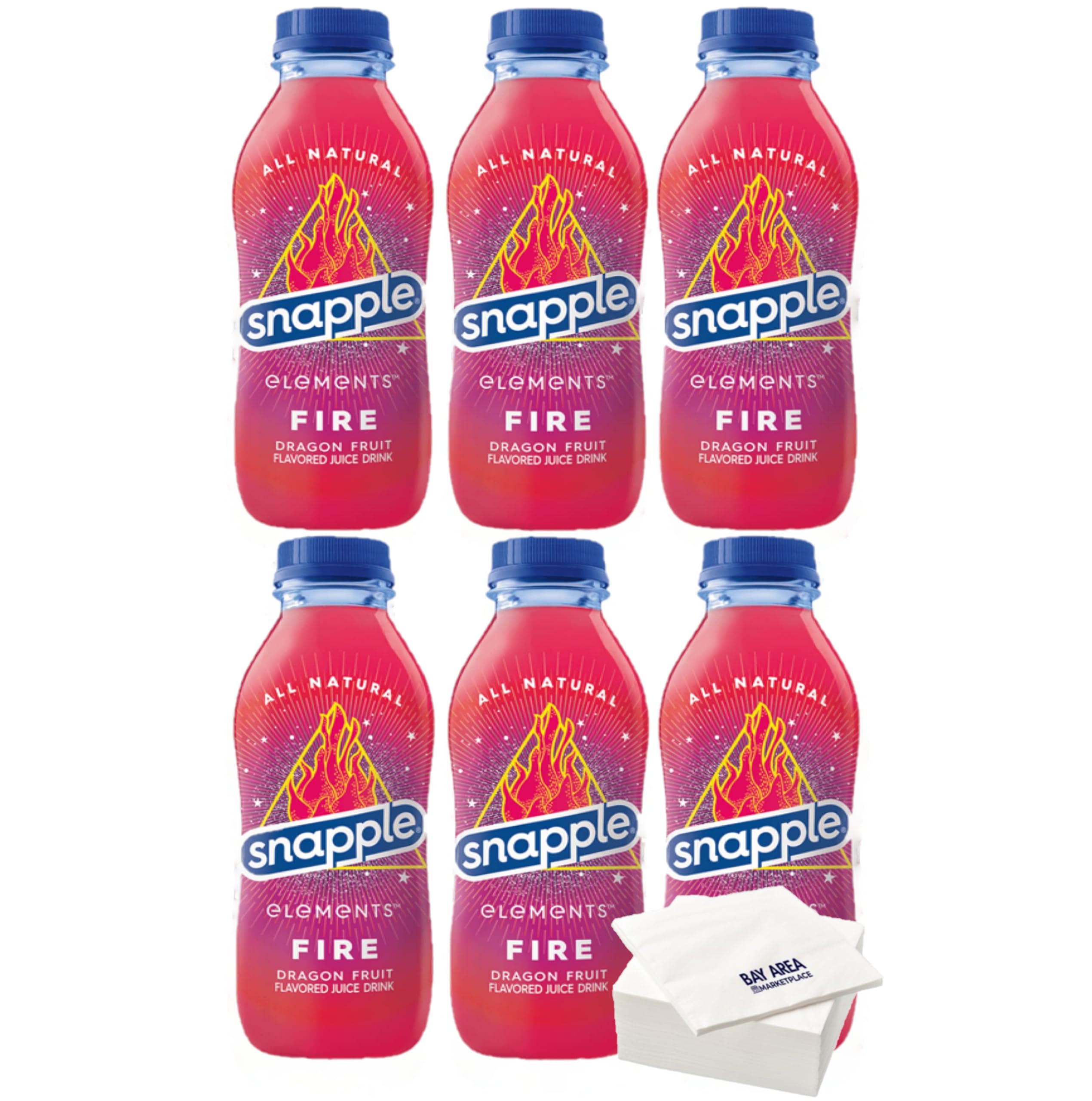 Snapple Elements Fire Dragon Fruit Flavored Tea, 16oz Bottles (Pack of 6) | Refreshing Iced Tea for Summer, Parties & Office Break Rooms