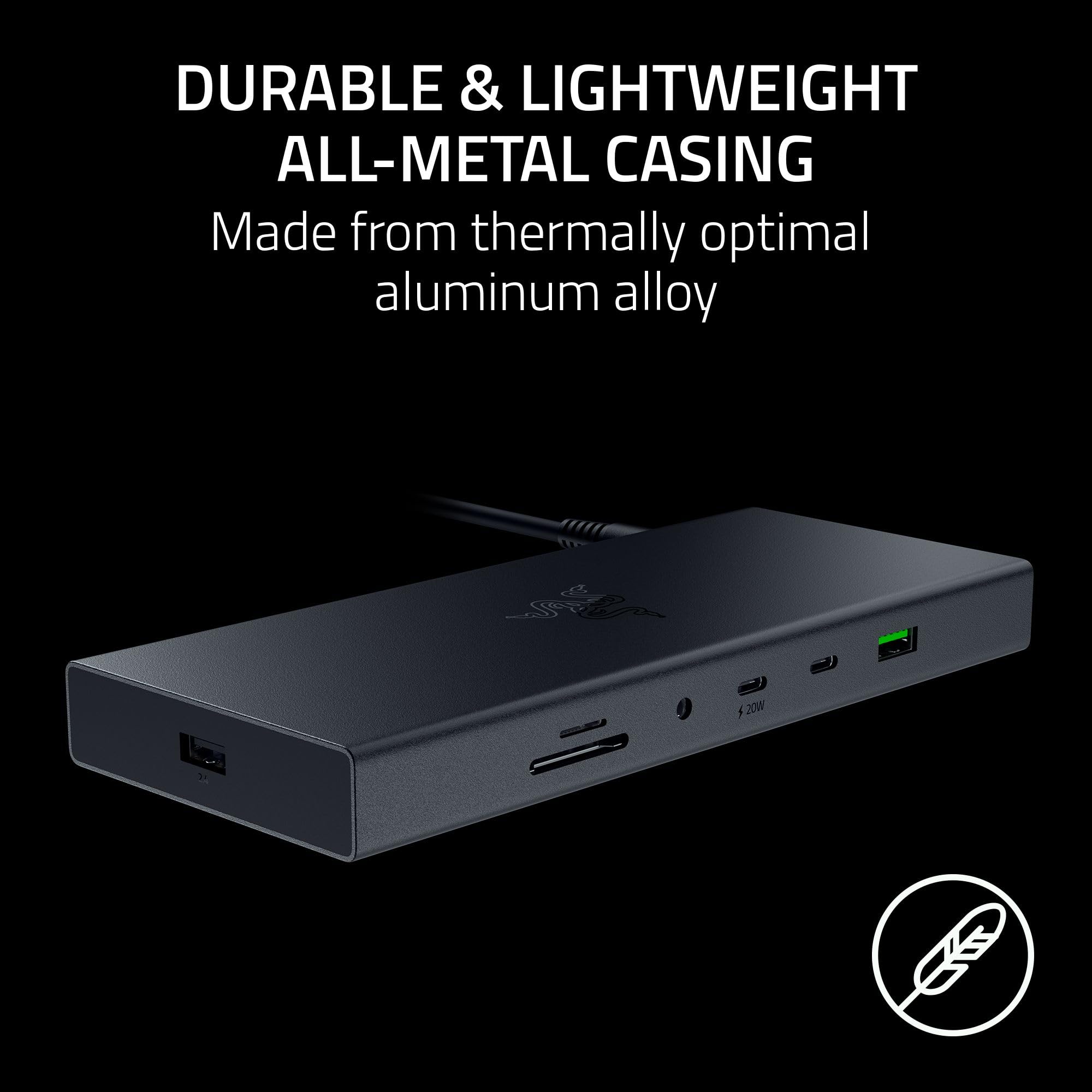 Razer USB 4 Dock - 14-in-1 Thunderbolt 4 Hub with HDMI, DisplayPort, Ethernet, USB-C/A, SD Card Reader & 3.5mm Audio - 4K 120Hz Dual Monitor Support - 100W Fast Charging for Laptop & Phone - Compact Aluminum Design - Windows & Mac Compatible - Perfect for Home Office, Gaming & Productivity Setup