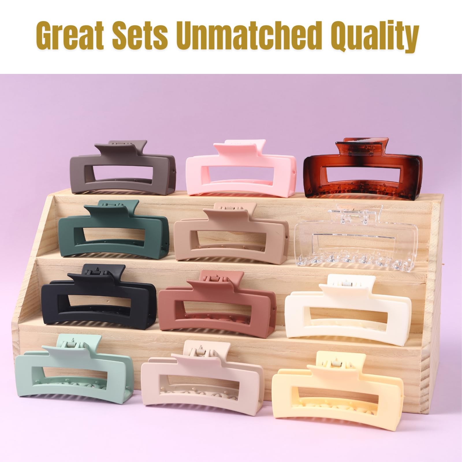 12 Pcs Large Square Hair Claw Clips for Women - 4.3 Inch Matte Rectangle Hair Clips with Strong Hold & Non-Slip Grip for Thick & Thin Hair - Perfect for Updos, Ponytails & Everyday Hairstyles