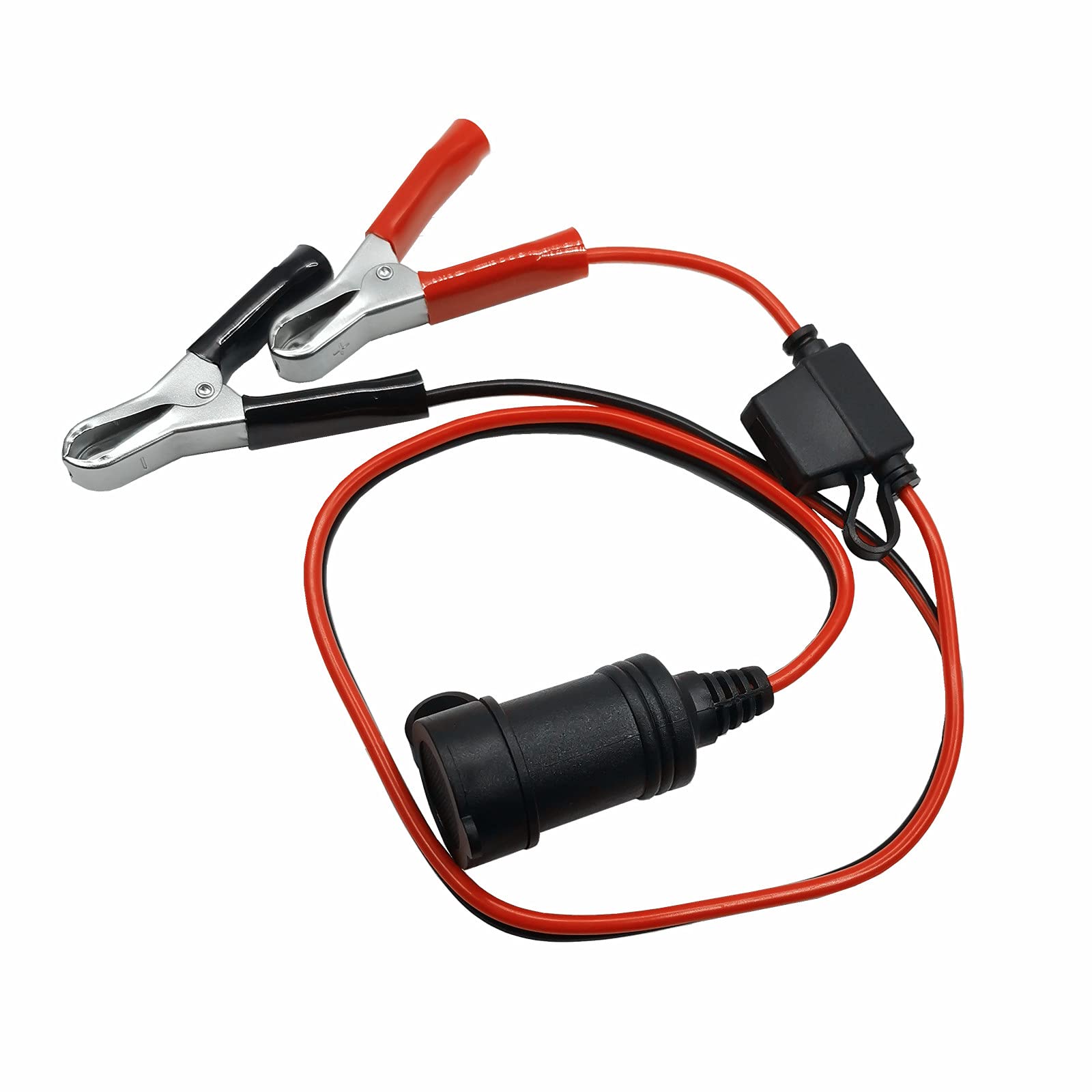 12V-24V Battery Alligator Clips to Cigarette Lighter Socket Adapter - 2ft Extension Cable with 15A Fuse (2 Pack) for Car Charging, Powering Devices, and Emergency Jump Start