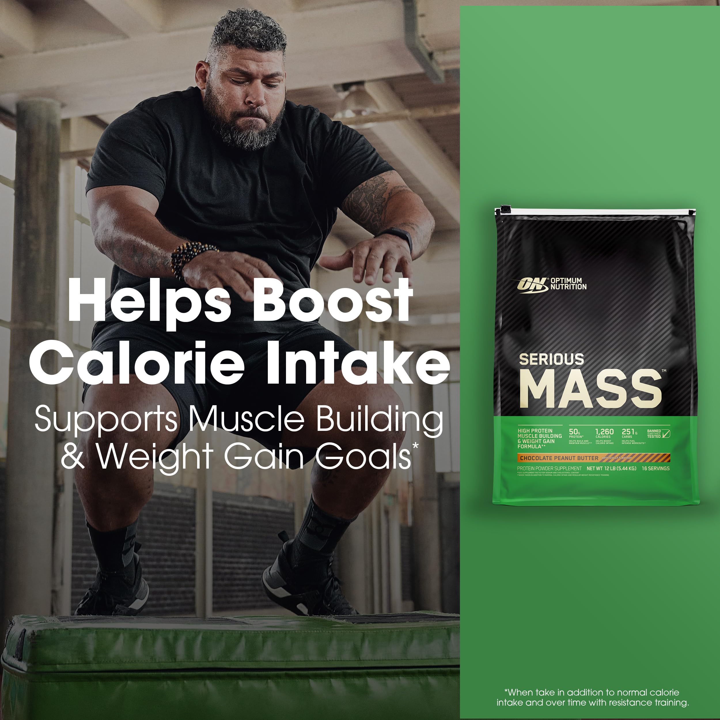 Optimum Nutrition Serious Mass Weight Gainer Protein Powder - 12lb Chocolate Peanut Butter Flavor with Creatine, Vitamins & Minerals for Muscle Growth & Immune Support - Perfect for Post-Workout Recovery & Bodybuilding Nutrition