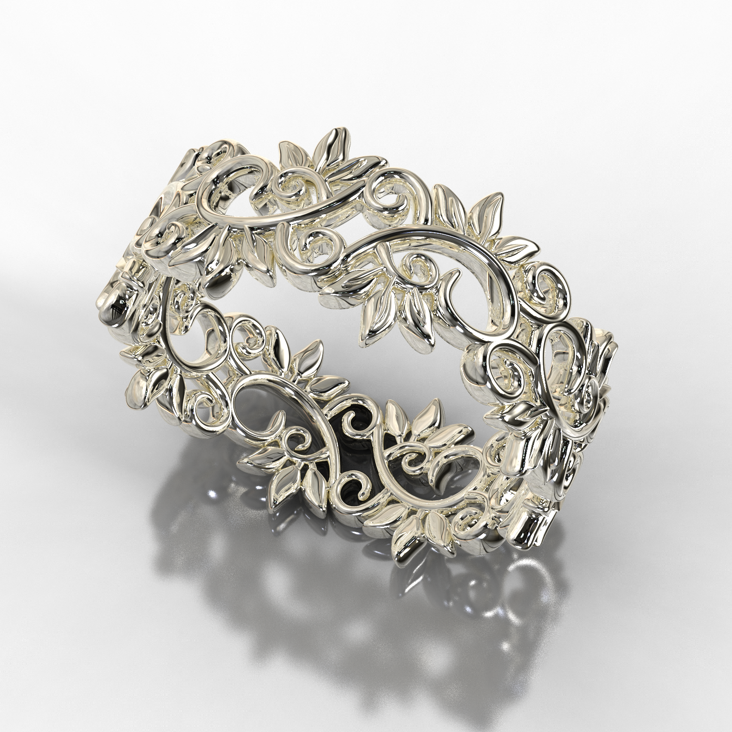 White Gold Leaf Wedding Band Ring for Women - Elegant Floral Design for Bridal, Engagement & Anniversary Jewelry Gifts