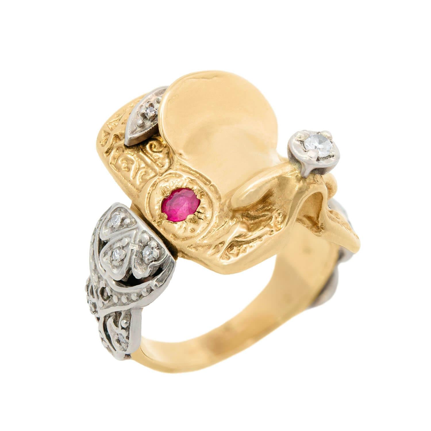 Vintage 14k Gold Mixed Metal Ruby & Diamond Saddle Ring for Women | Elegant Jewelry Gift for Anniversary, Valentine's Day & Special Occasions