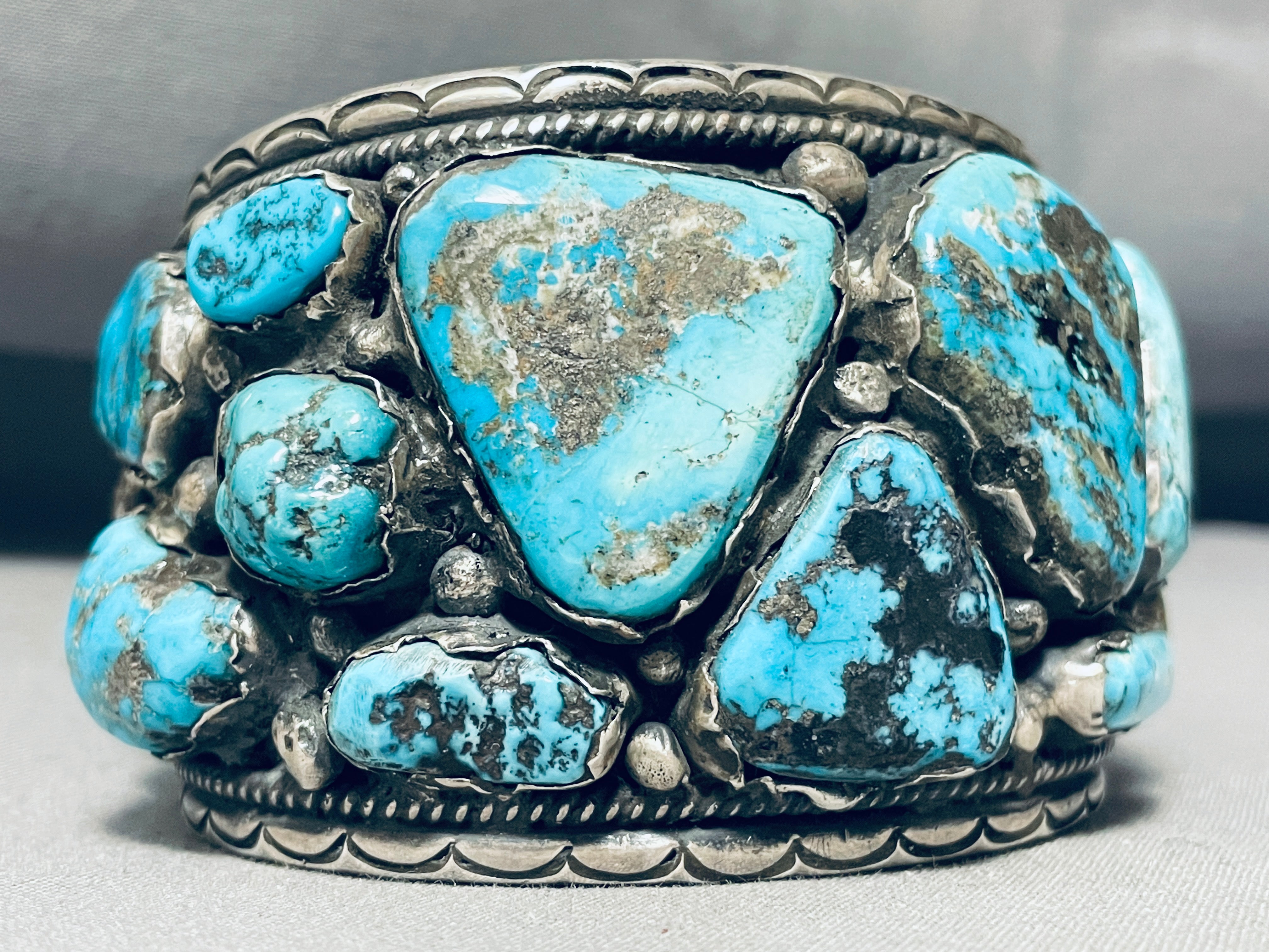 174 Gram Monster Men's Vintage Native American Navajo Turquoise Sterling Silver Bracelet - Handmade Southwest Jewelry for Gifts, Boho Fashion & Tribal Style Accessories