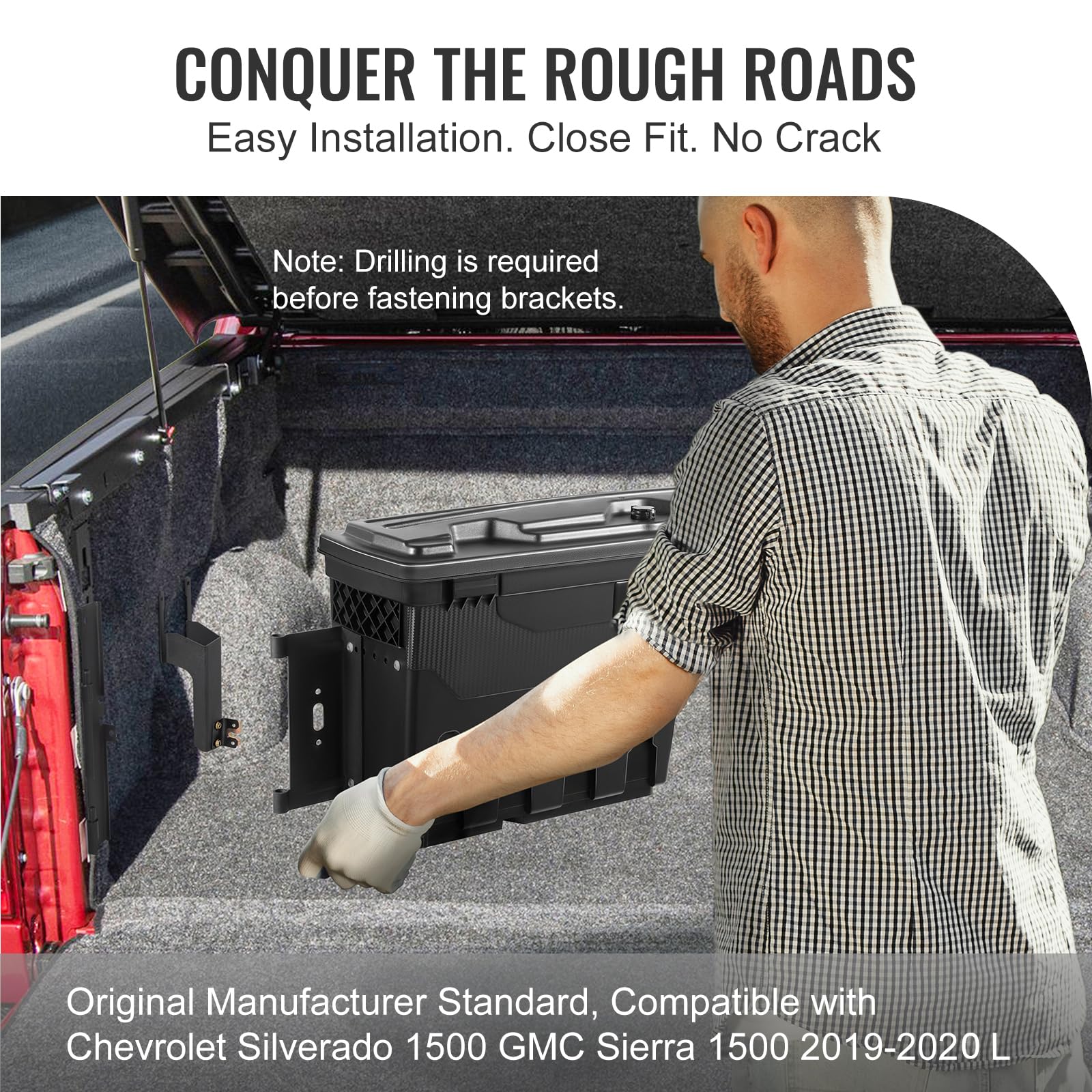 VEVOR Truck Bed Storage Box - Lockable Swing Case for Chevrolet Silverado 1500 & GMC Sierra 1500 (2019-2020) | Driver Side Wheel Well Tool Box | Waterproof Durable ABS Construction | Perfect for Camping Gear & Work Tools Organization