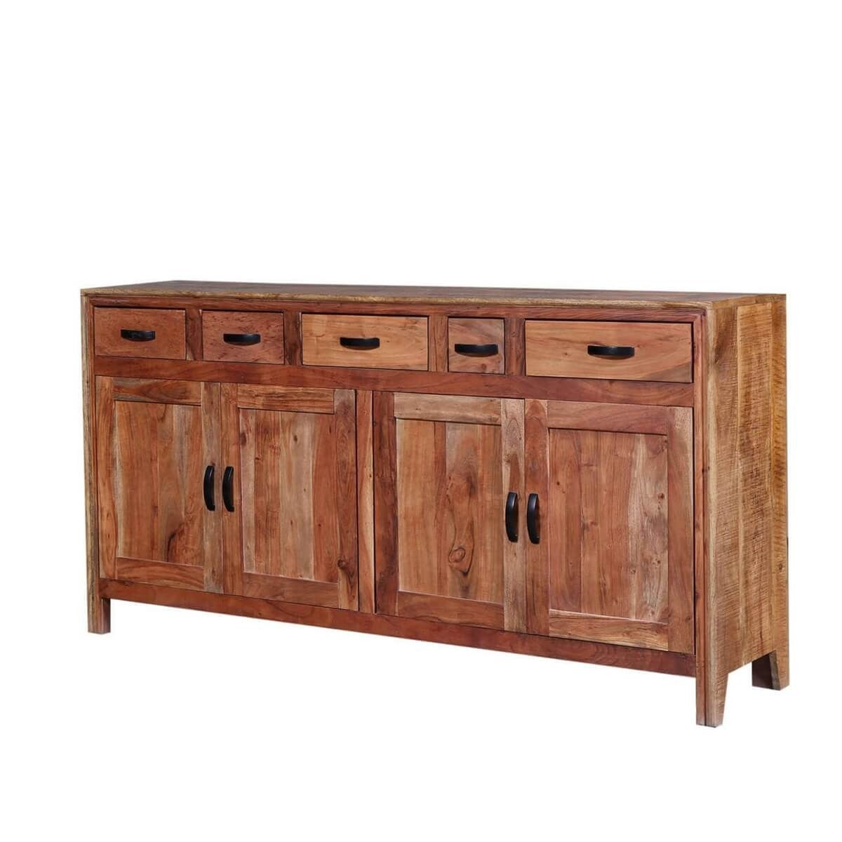 Premium Solid Wood 5-Drawer Buffet Sideboard - Handcrafted Indian Sheesham Wood Dining Room Storage Cabinet for Formal Dining & Entertaining