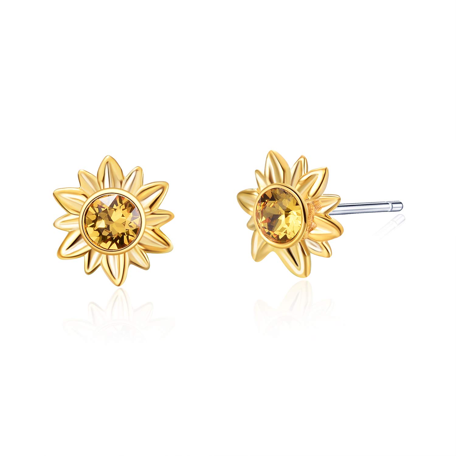 AOBOCO Sterling Silver Flower Stud Earrings with Sparkling Crystals | Elegant Jewelry Gift for Women, Mom, Wife | Perfect for Birthday, Christmas, Anniversary & Special Occasions