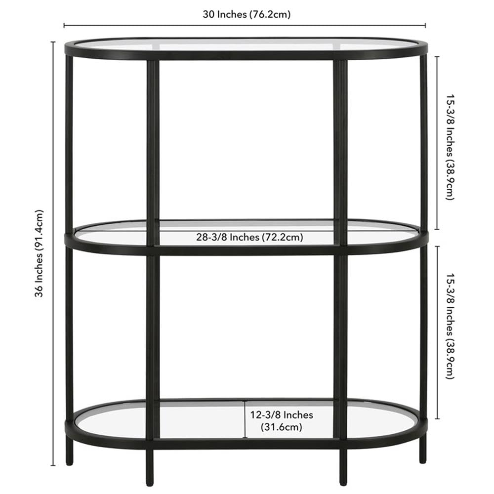 Vintage Mid-Century Modern Metal Bookcase with 5 Glass Shelves - Black Bronze Finish for Living Room, Office & Library Storage
