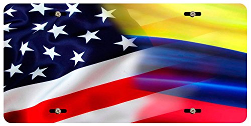 Bleu Reign USA & Colombia Flag License Plate Keychain - Car, Motorcycle, Vehicle Accessory (4 Sizes) - Perfect for Travel Enthusiasts & Bilingual Families
