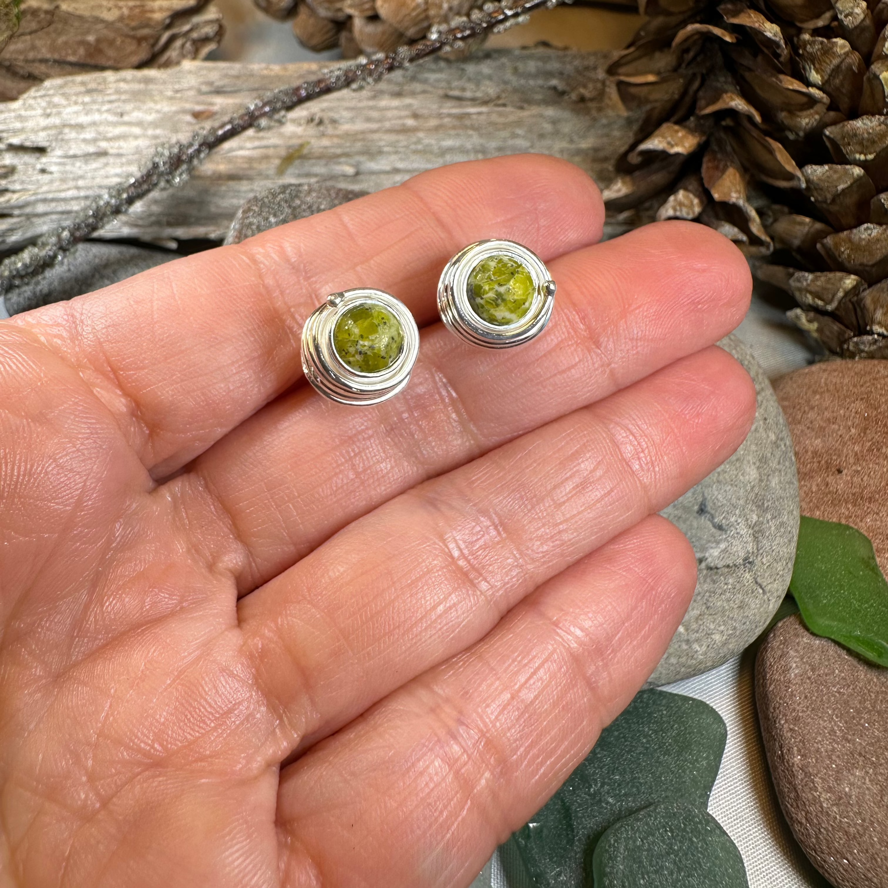 Connemara Marble Celtic Spiral Post Earrings - Handmade Irish Jewelry for Women, Dainty Stud Earrings for Everyday Wear | Perfect Gift for Birthday, Anniversary & St. Patrick's Day