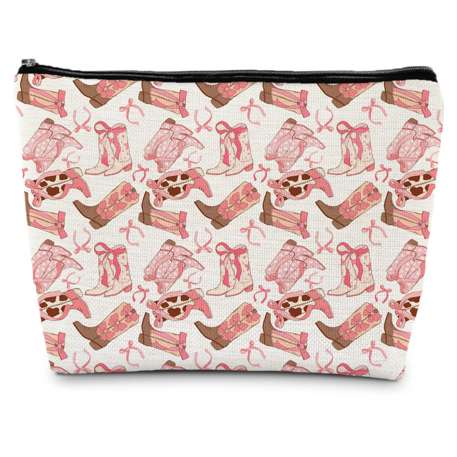 Pink Western Makeup Bag with Coquette Bow | Cowgirl Aesthetic Cosmetic Pouch | Perfect for Travel, School & Gift Giving | Preppy Cowgirl Accessories for Women & Teens