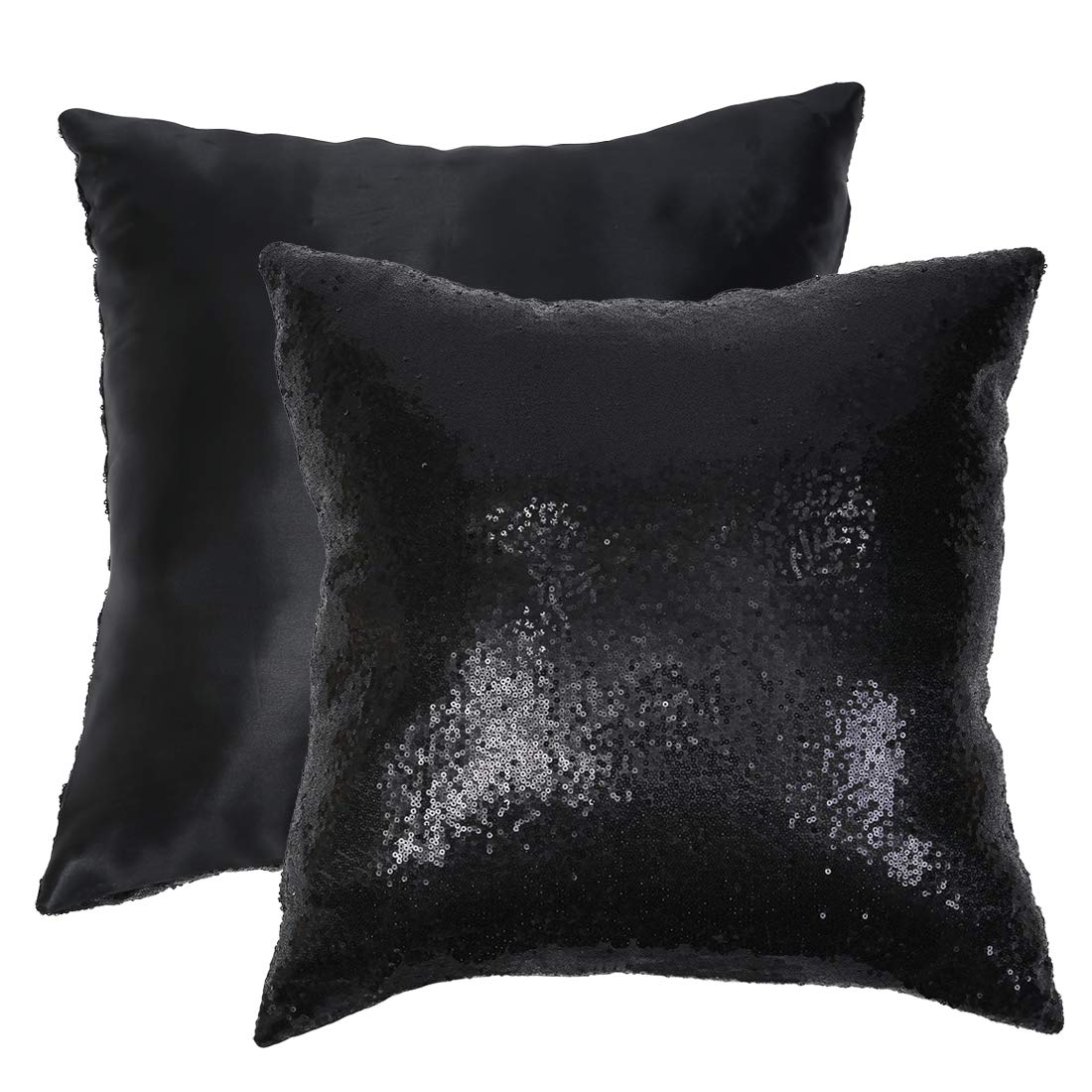 Eternal Beauty Set of 2 Black Sequin Decorative Pillow Covers 20x20 Inches - Luxury Throw Pillows for Sofa, Couch & Bed Decor - Perfect for Living Room, Bedroom & Home Styling