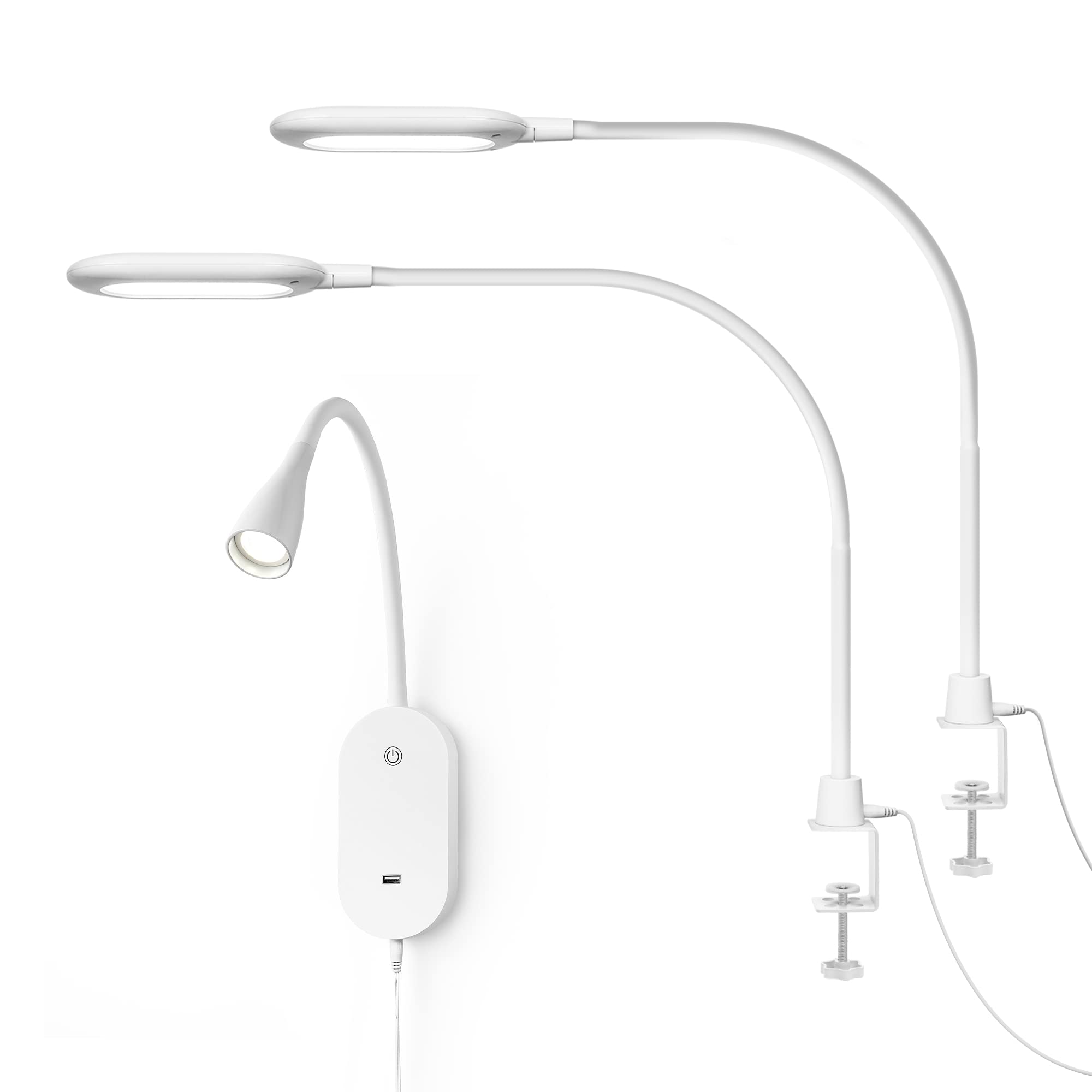 Dimmable LED Reading Lamp Set - 2 LED Clamp Lights & 1 Wall Mount Reading Light with Eye Protection | Perfect for Bedside, Study Desk, Office & Night Reading