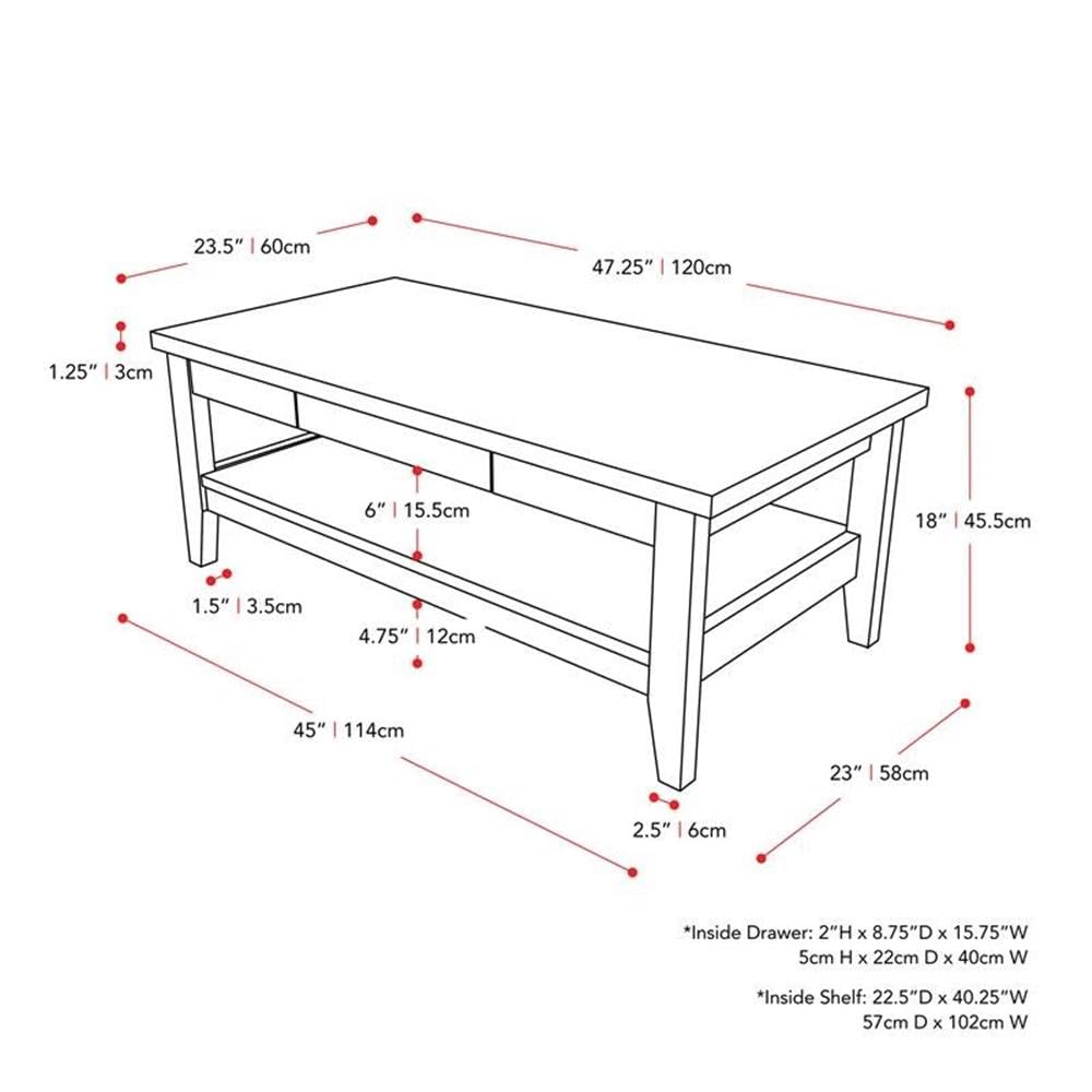 CorLiving Hollywood Dark Gray Engineered Wood Grain Coffee Table with Hidden Drawers - Modern Living Room Furniture for Small Spaces, Home Decor Centerpiece