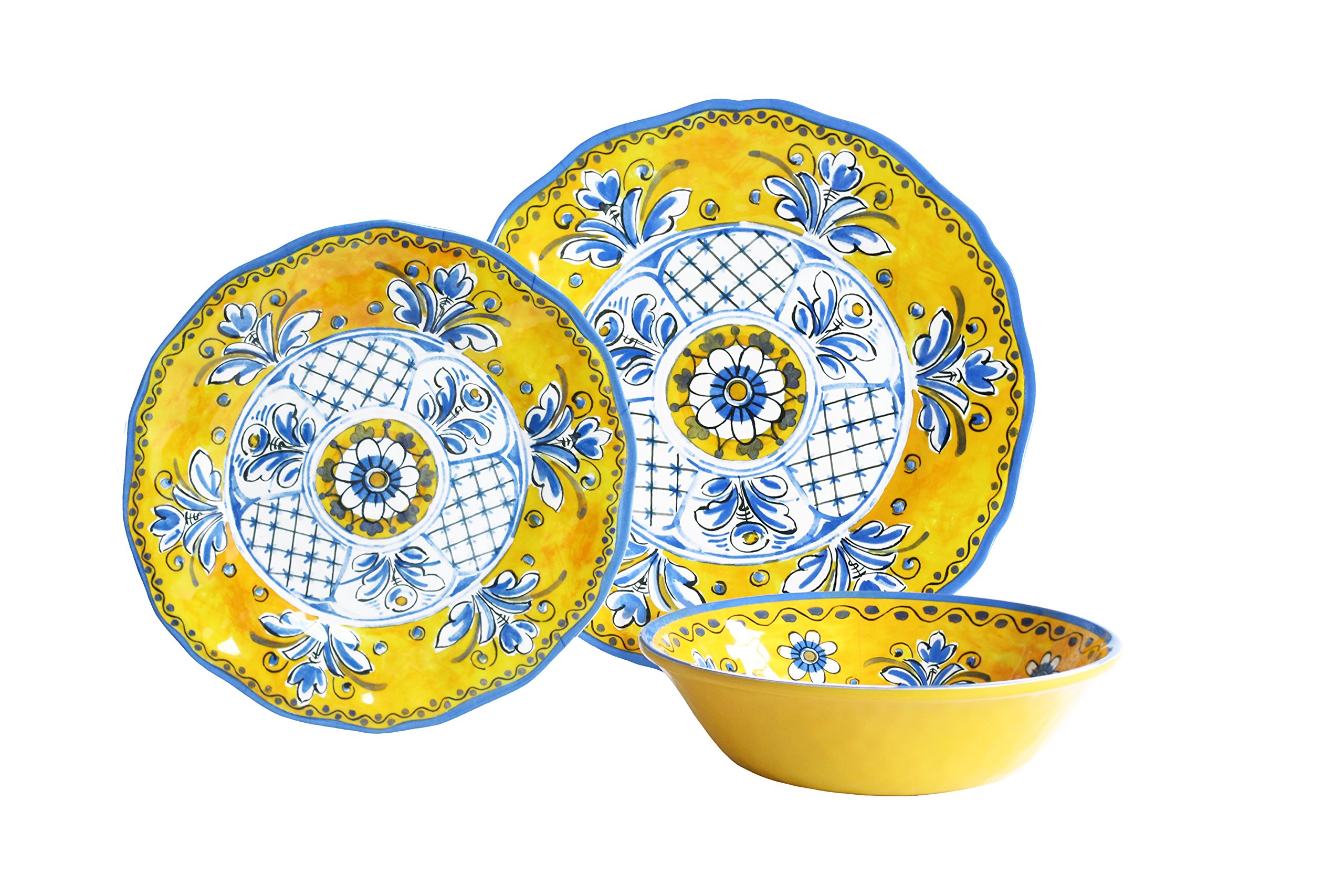 Le Cadeaux 18-Piece Luxury Melamine Dinnerware Set - Service for 6 (Benidorm Collection) - Shatterproof & Elegant Tableware for Indoor/Outdoor Dining, Entertaining & Special Occasions
